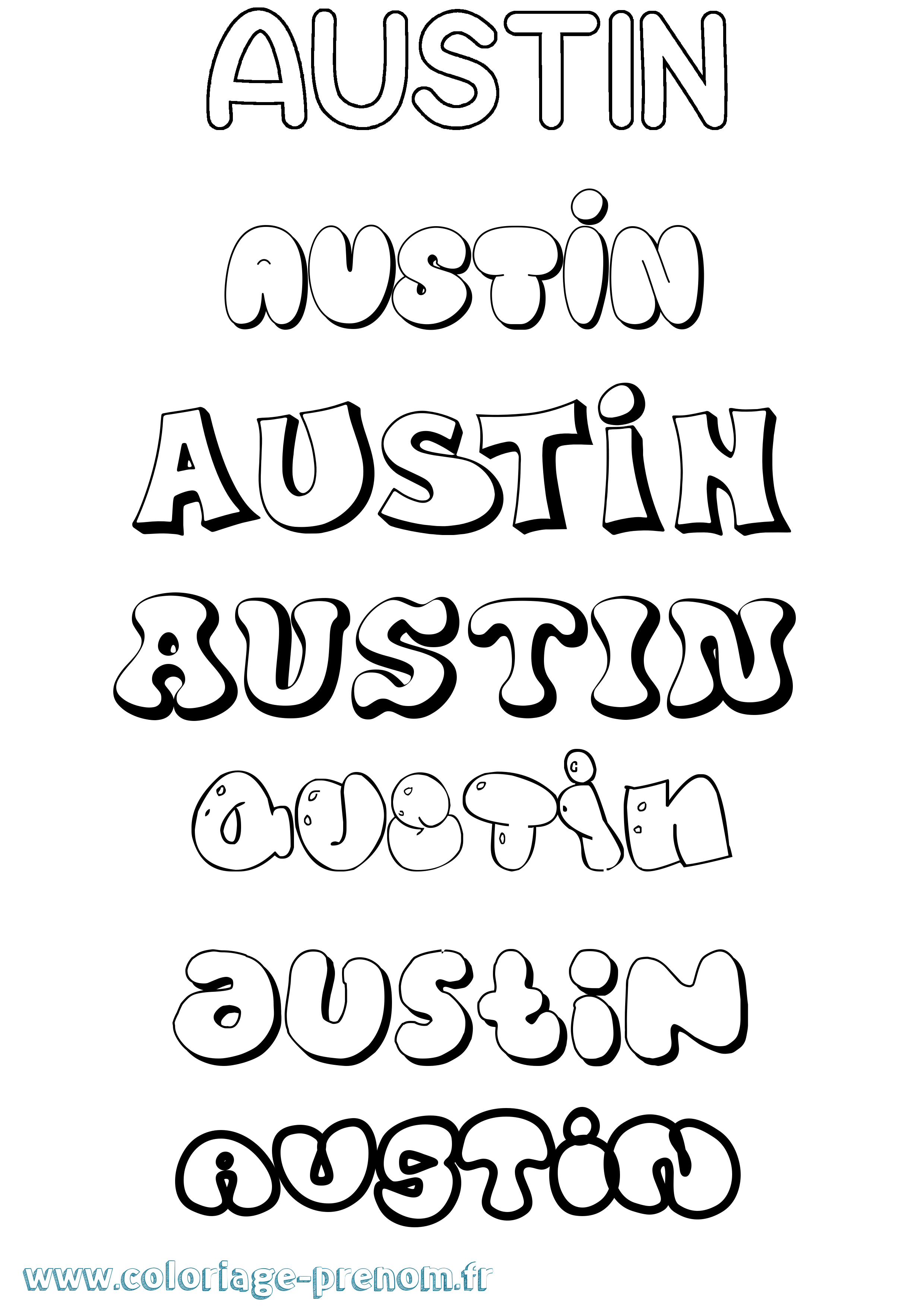 Coloriage prénom Austin Bubble