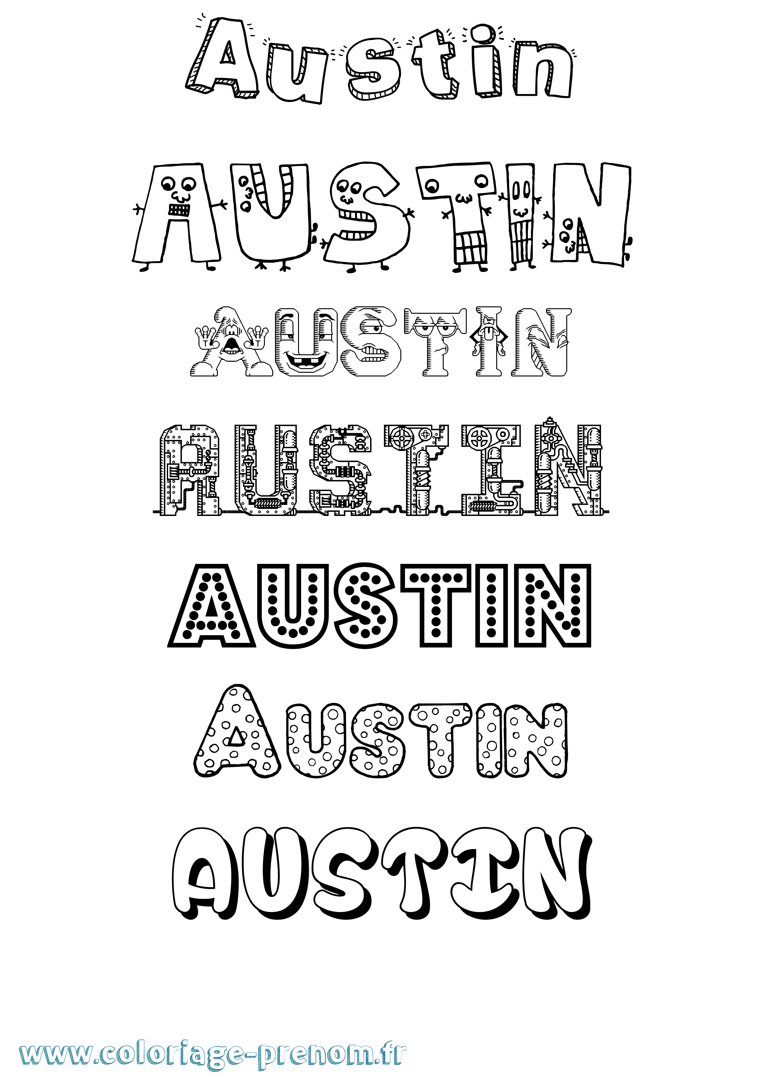Coloriage prénom Austin Fun