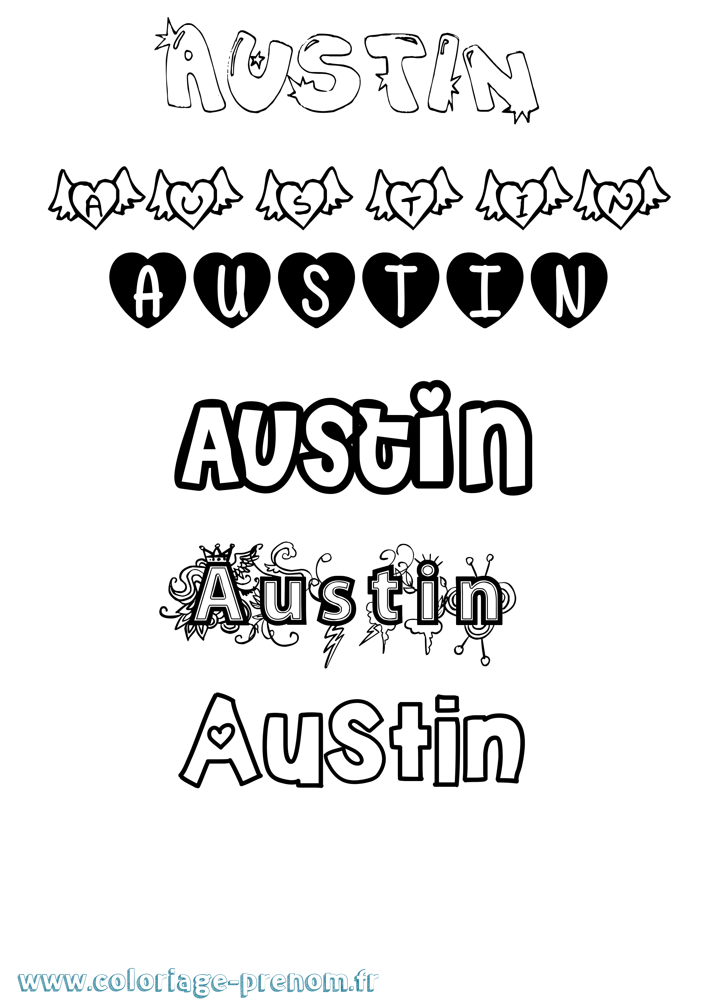 Coloriage prénom Austin Girly
