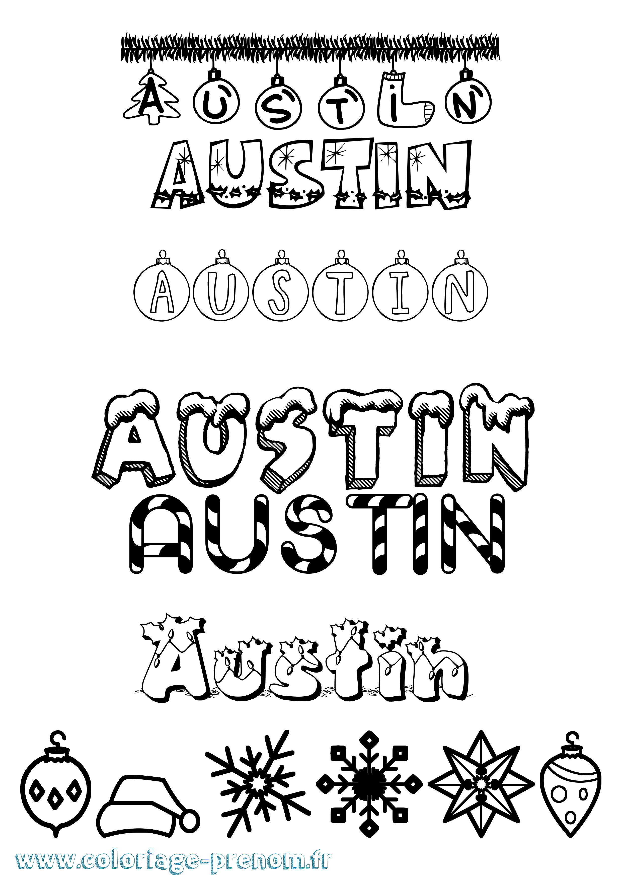 Coloriage prénom Austin Noël