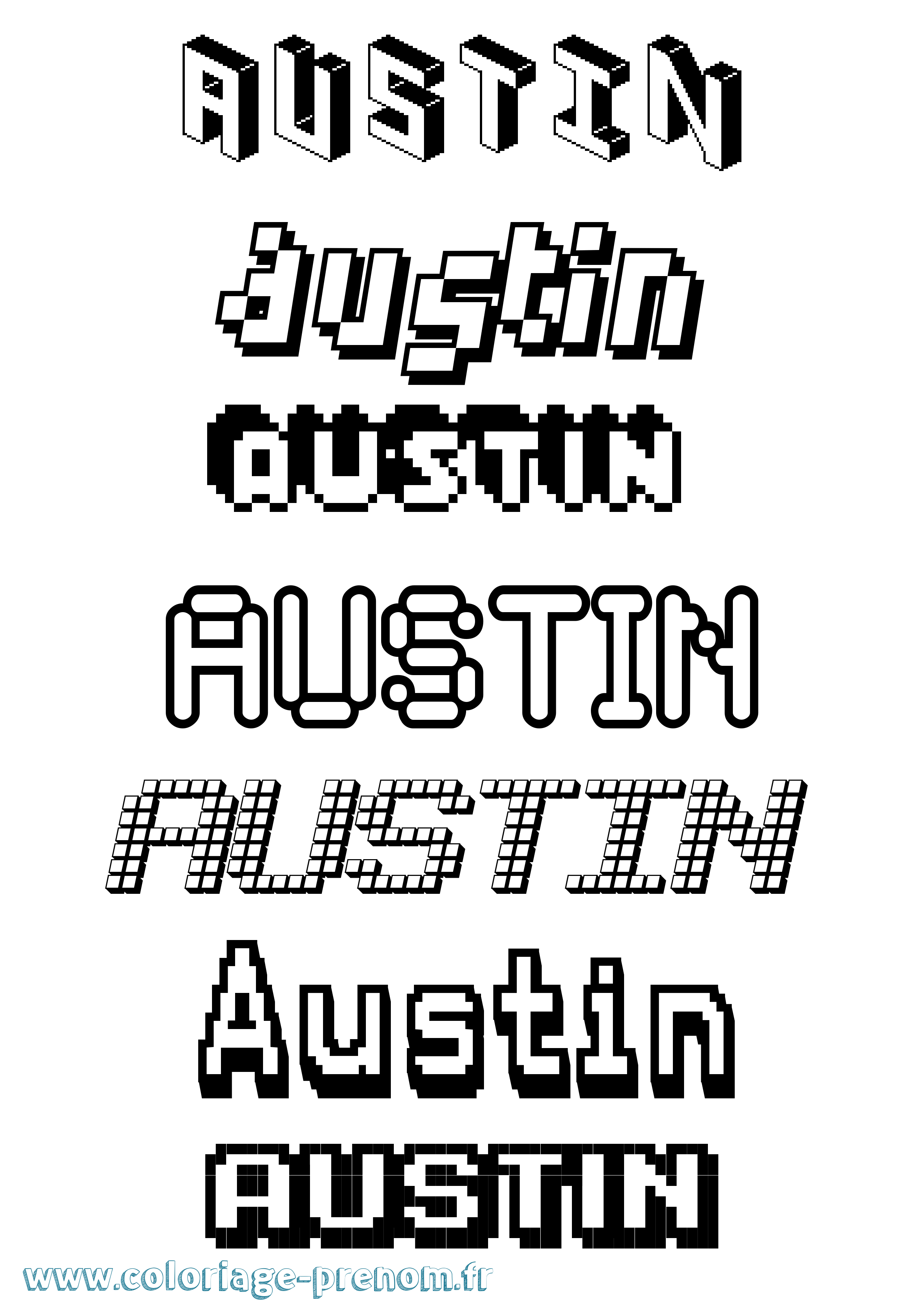 Coloriage prénom Austin Pixel