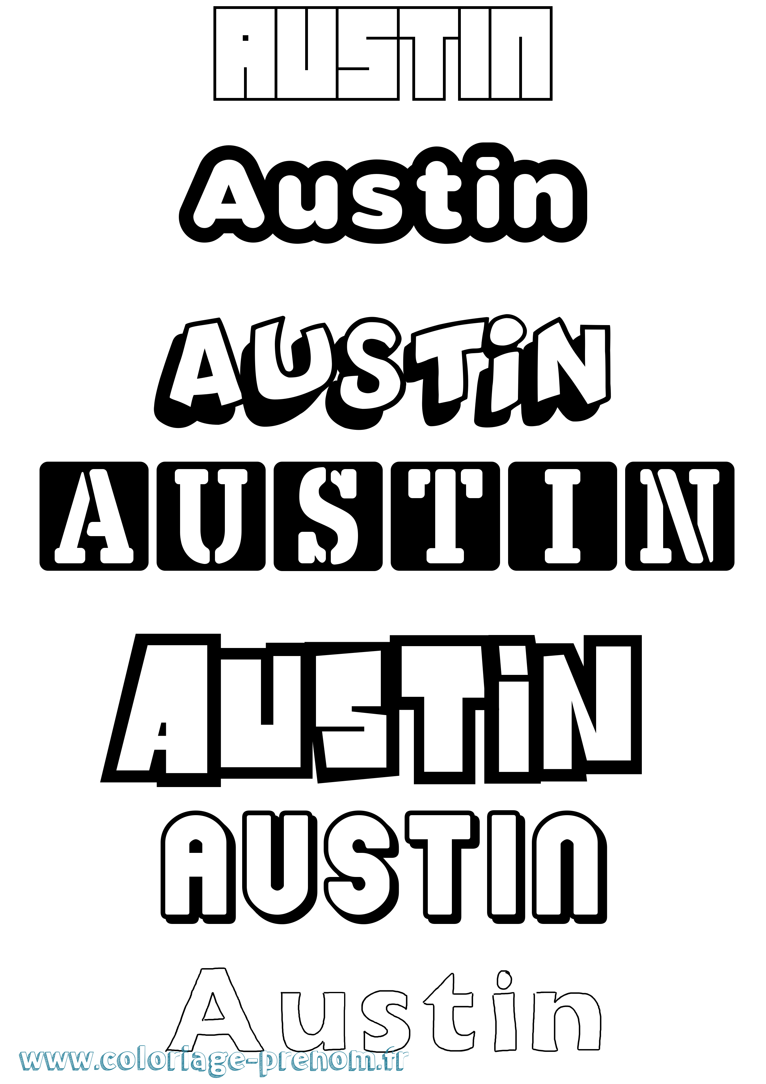 Coloriage prénom Austin Simple
