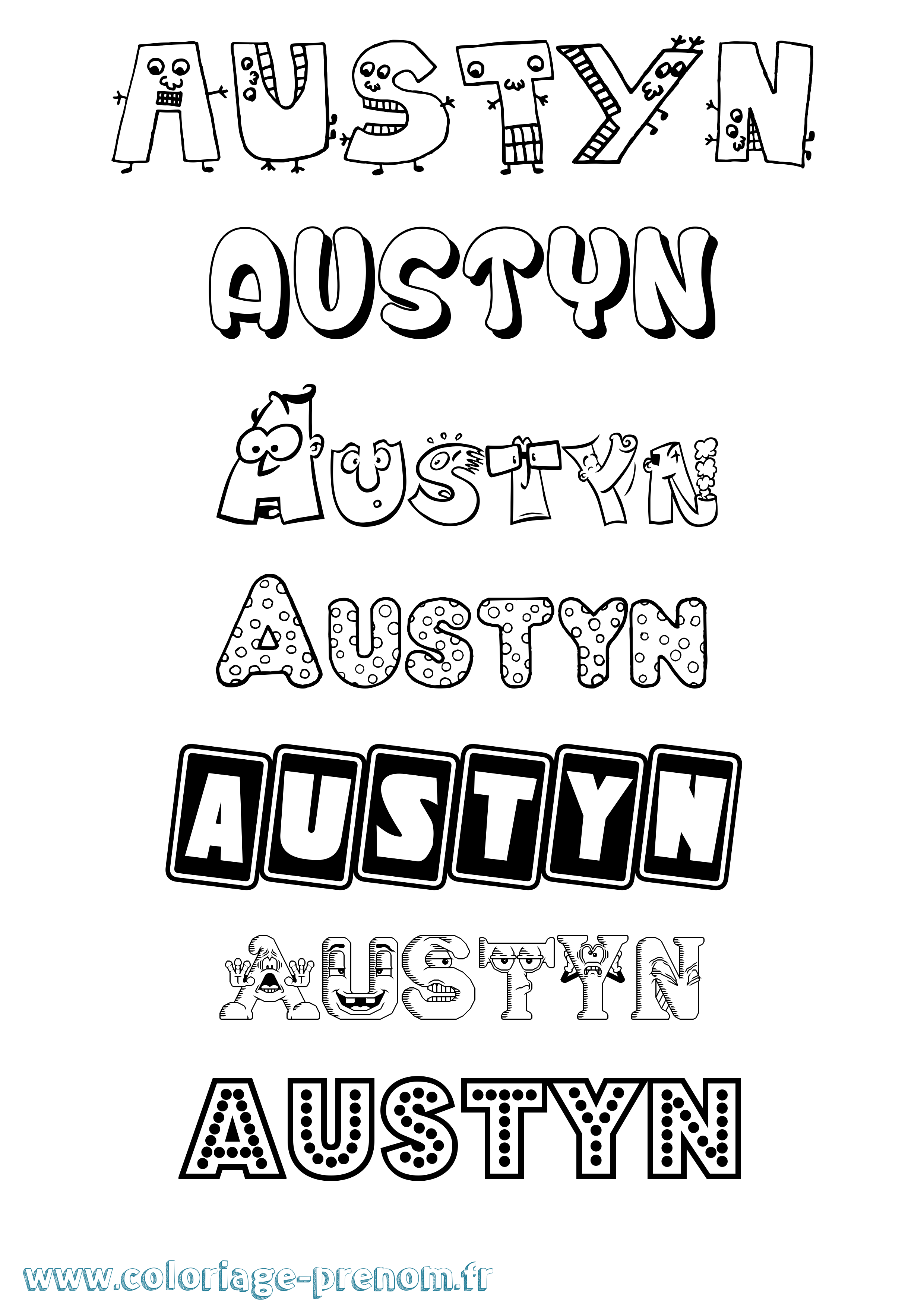 Coloriage prénom Austyn Fun