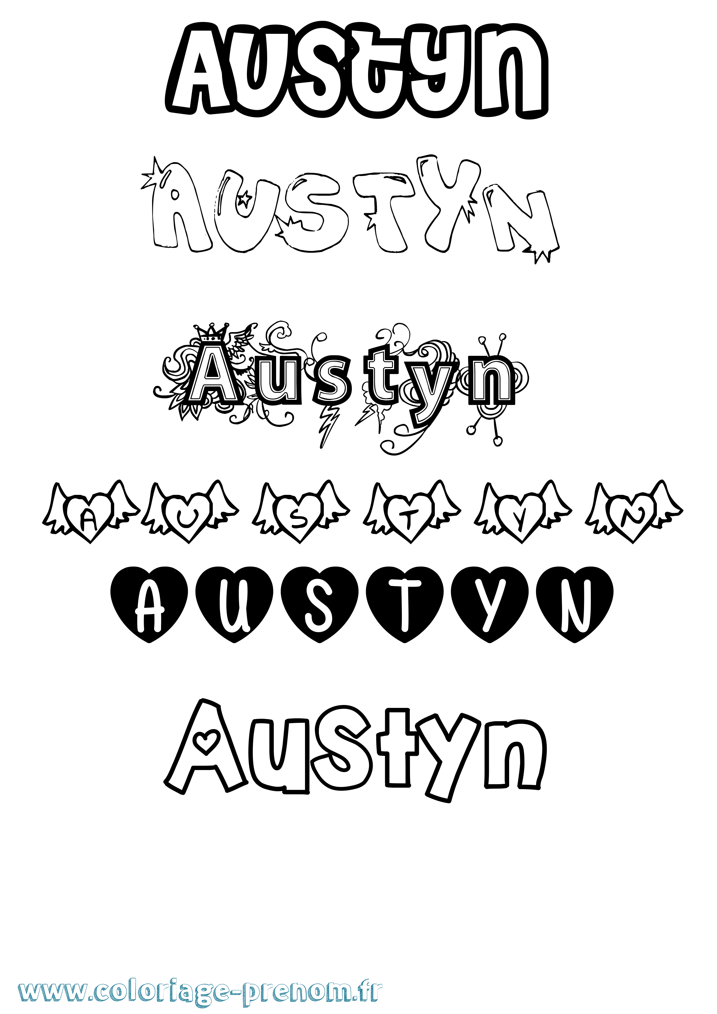 Coloriage prénom Austyn Girly