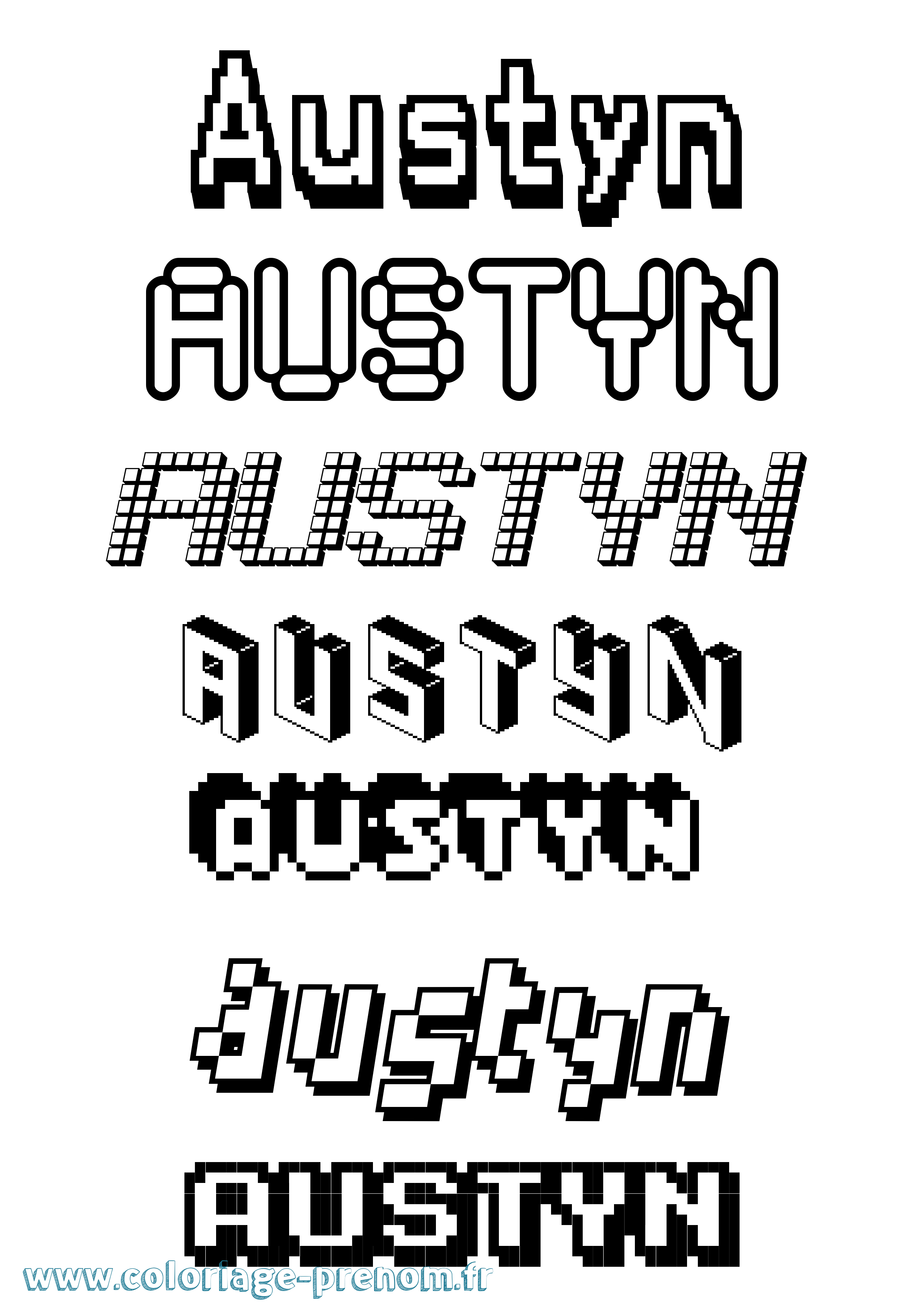 Coloriage prénom Austyn Pixel