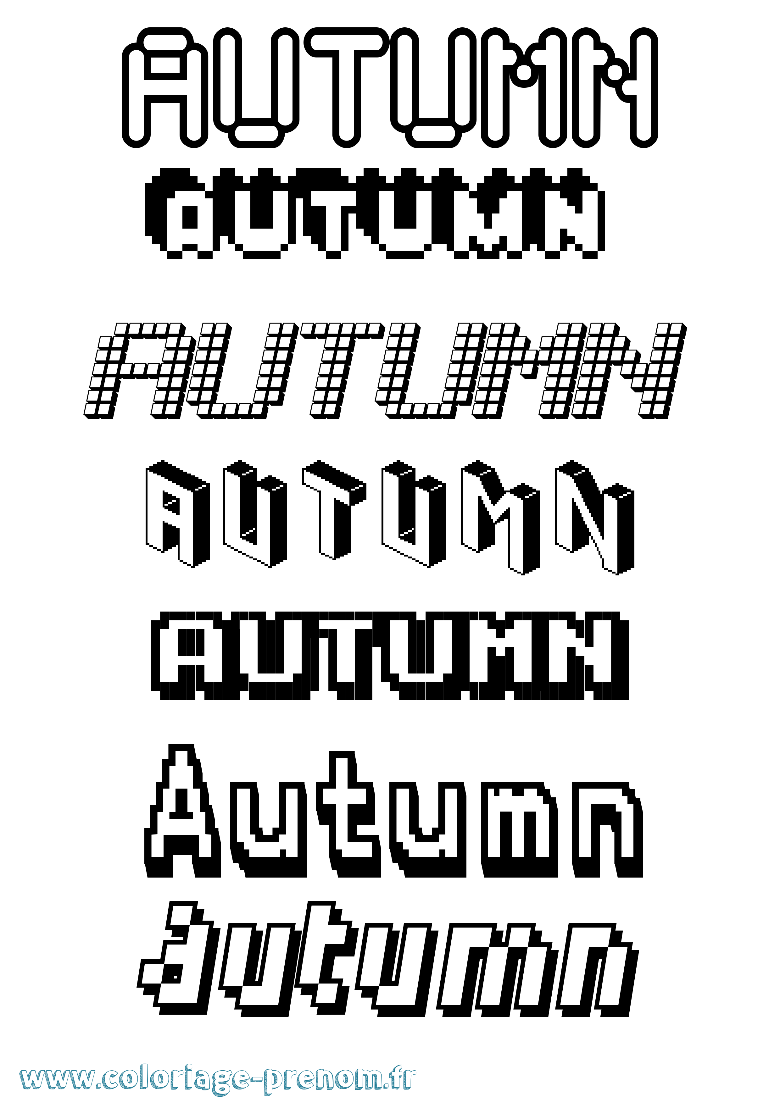 Coloriage prénom Autumn Pixel