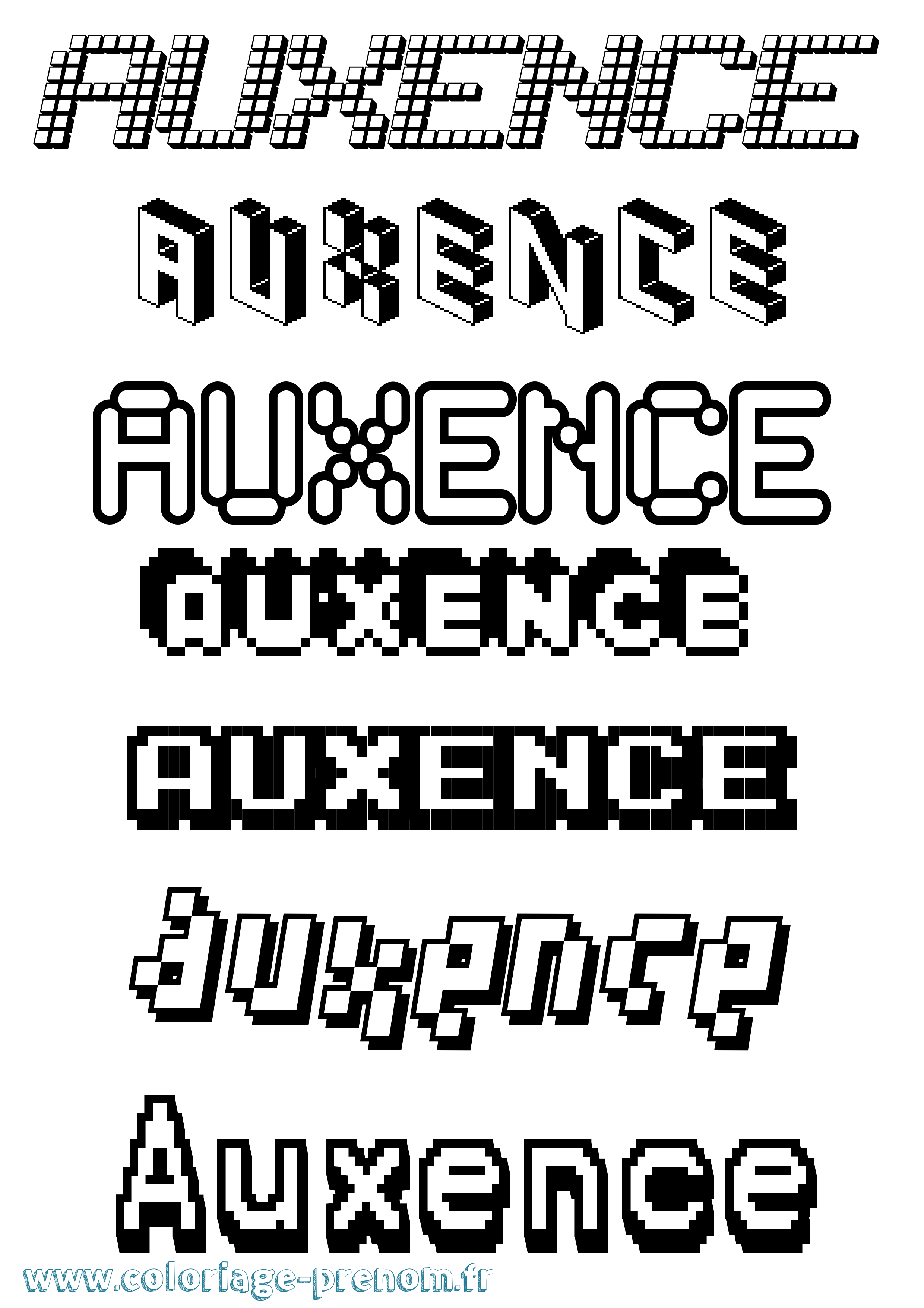 Coloriage prénom Auxence Pixel