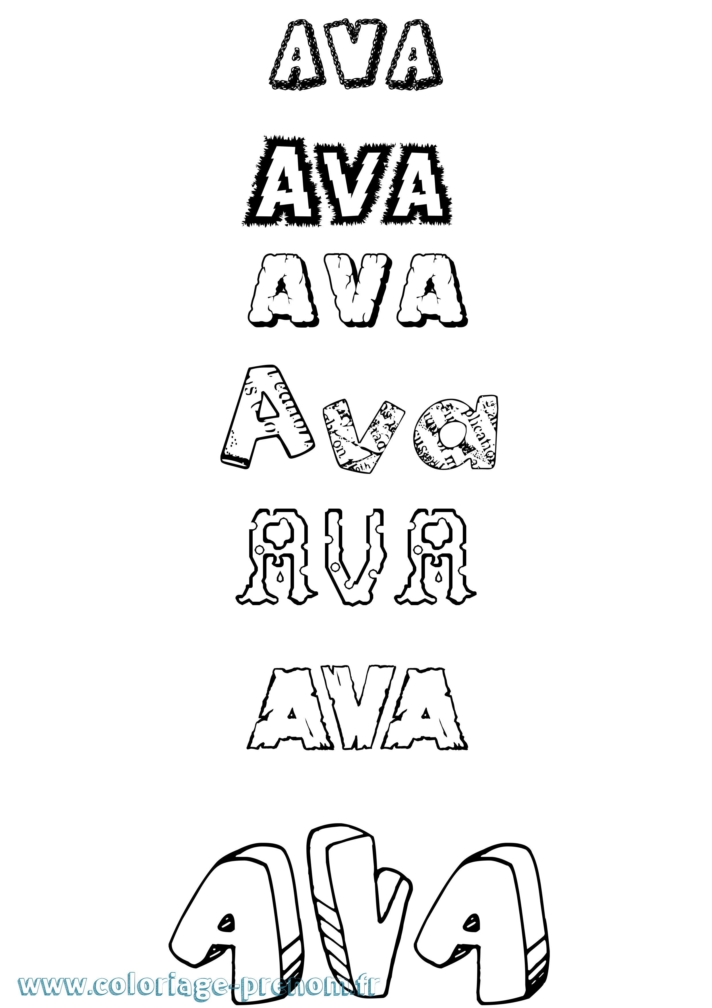 Coloriage prénom Ava Destructuré
