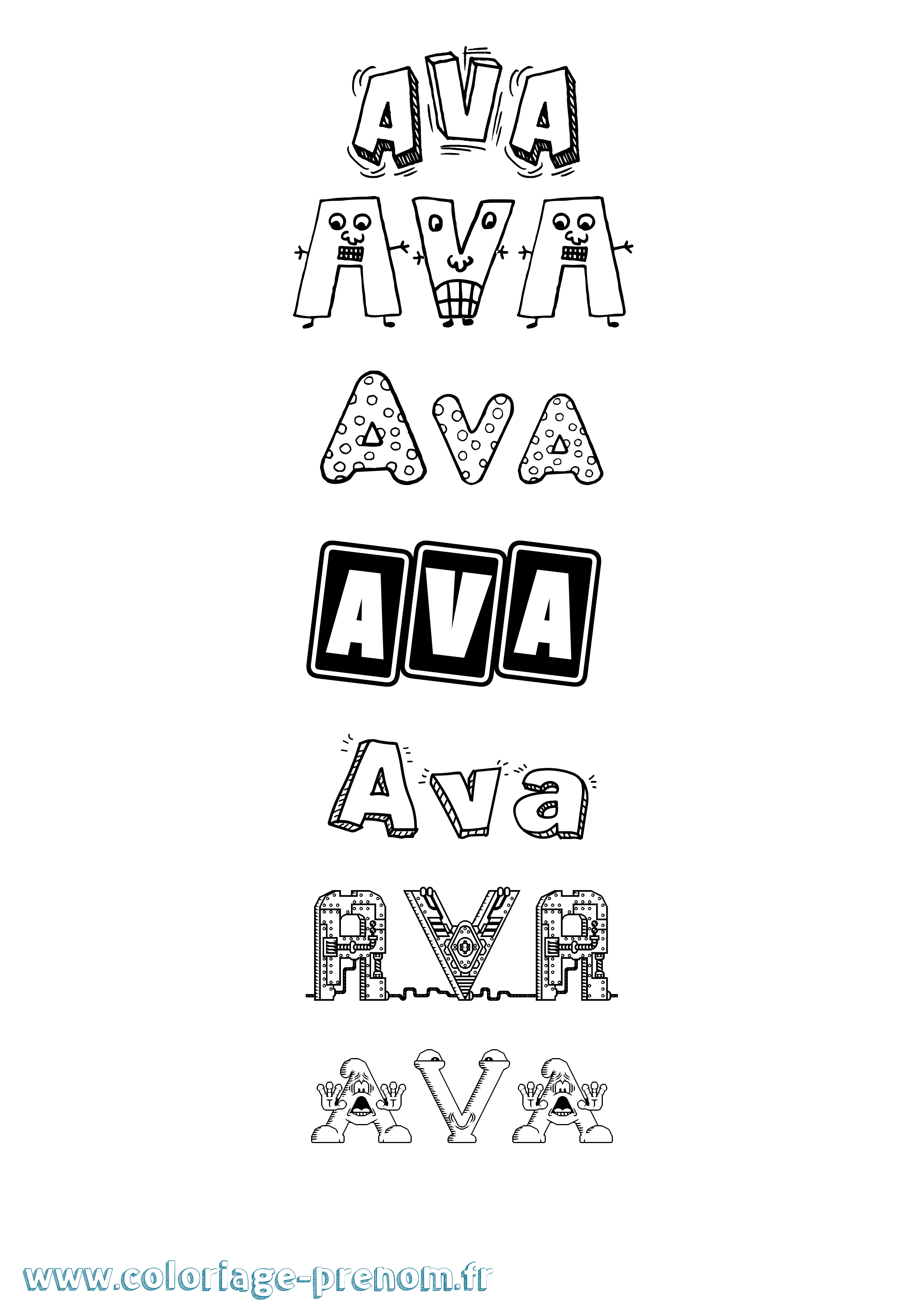 Coloriage prénom Ava Fun