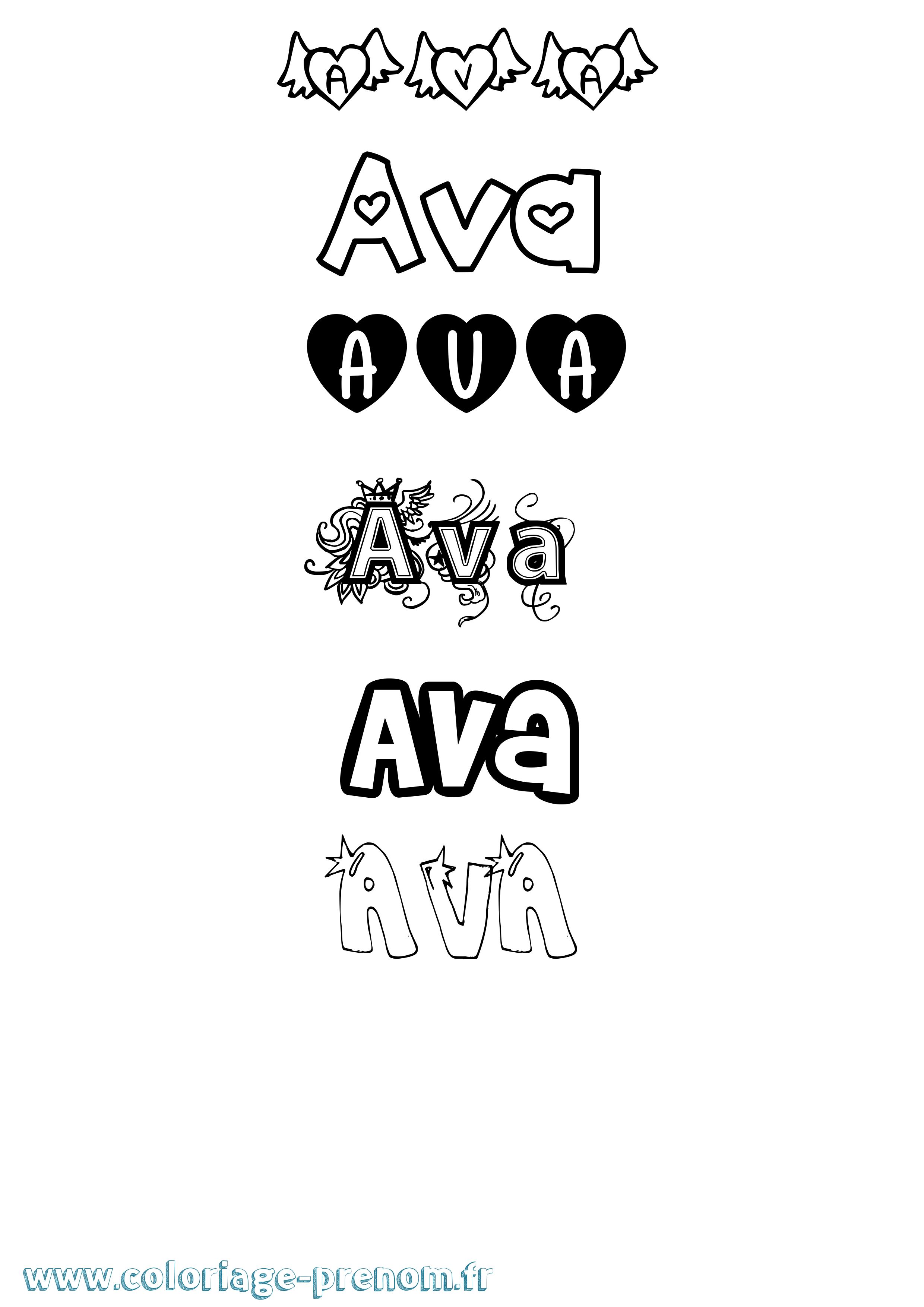 Coloriage prénom Ava Girly