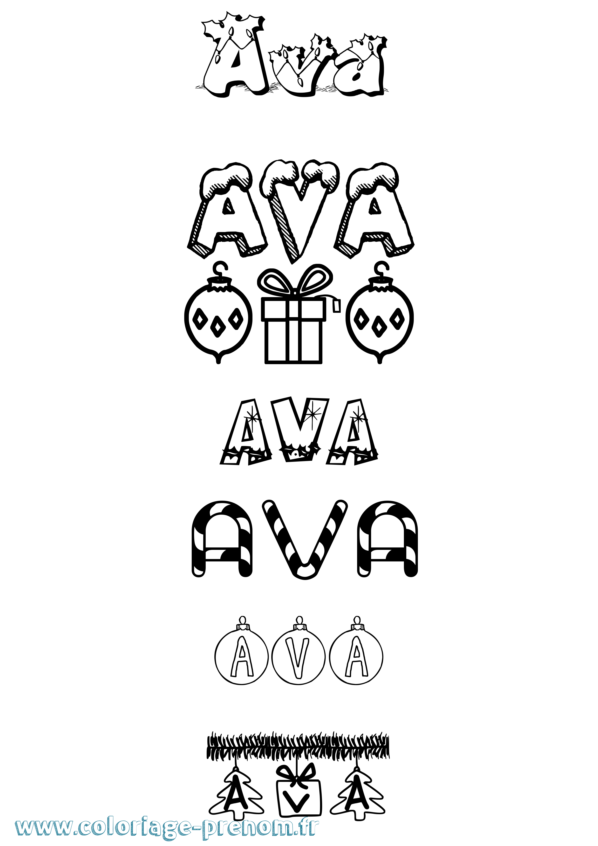 Coloriage prénom Ava Noël