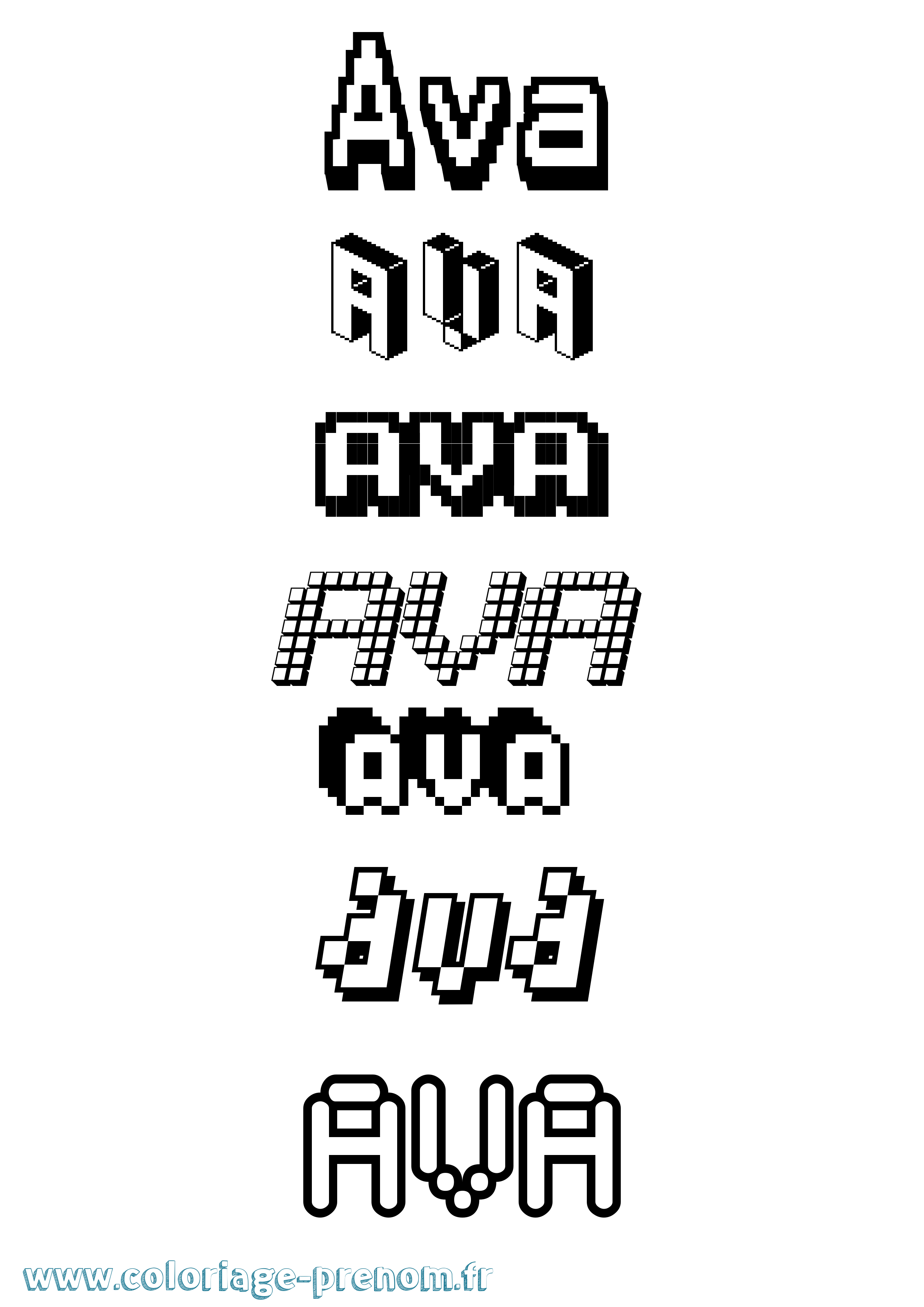 Coloriage prénom Ava Pixel