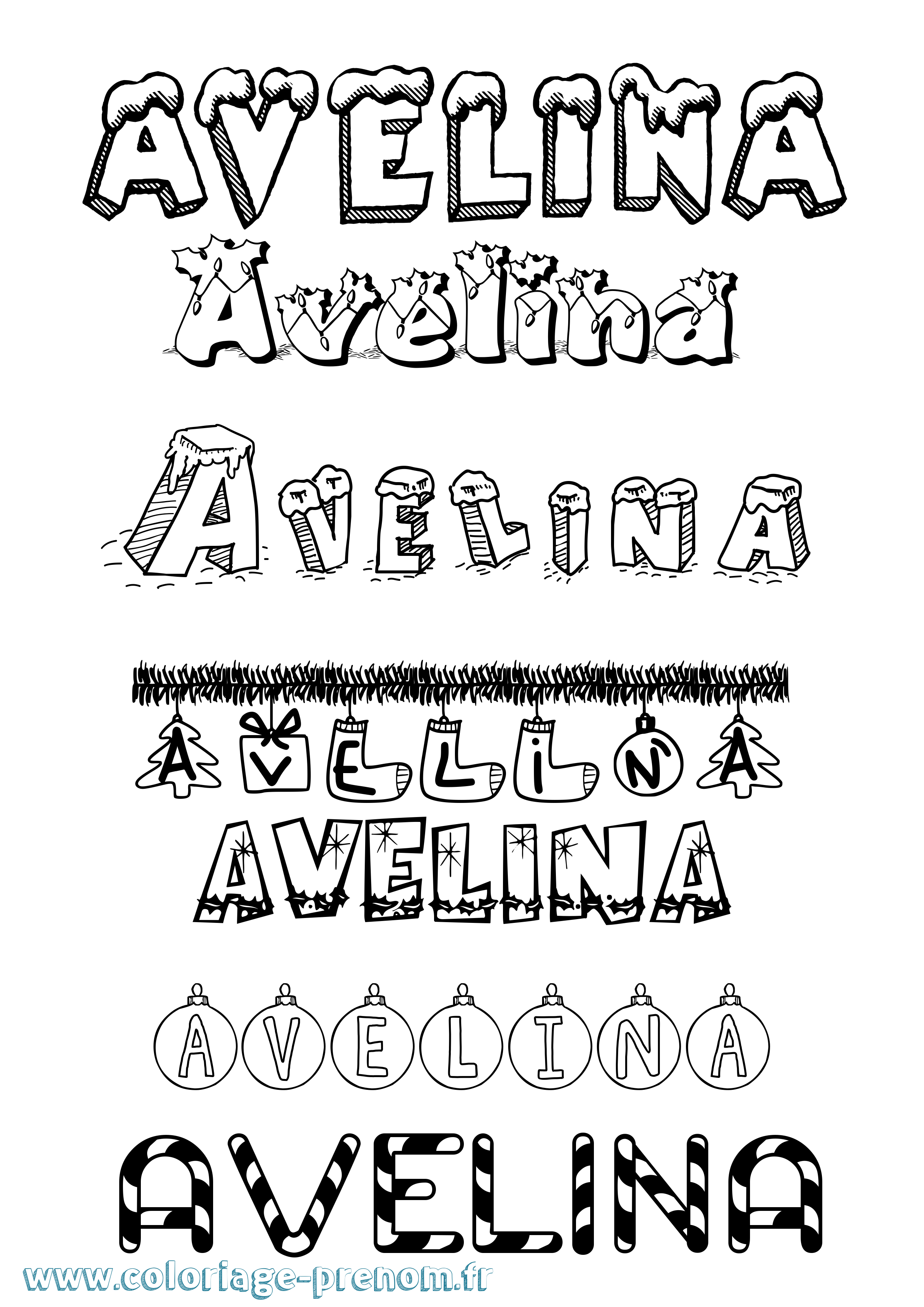 Coloriage prénom Avelina Noël