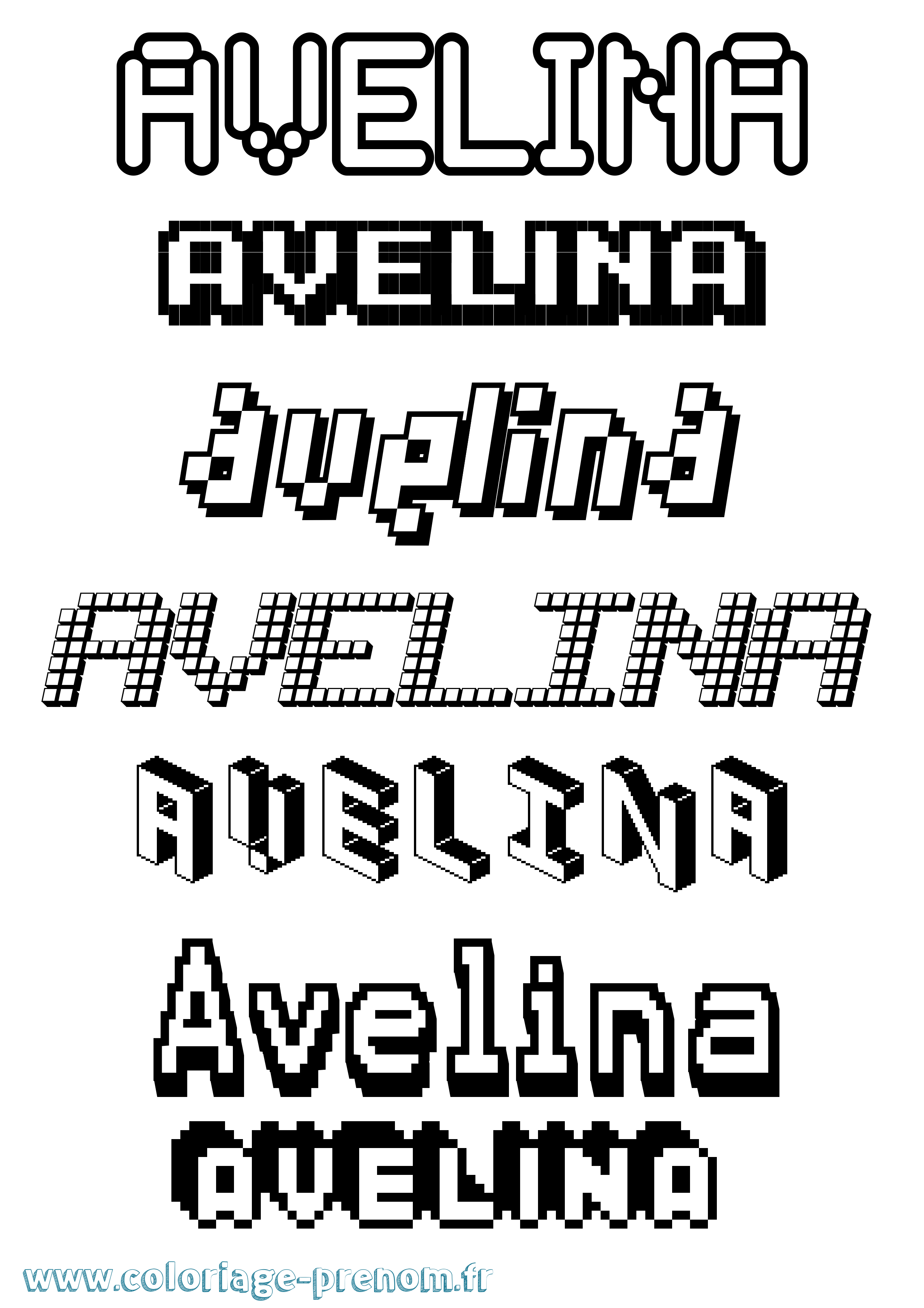 Coloriage prénom Avelina Pixel