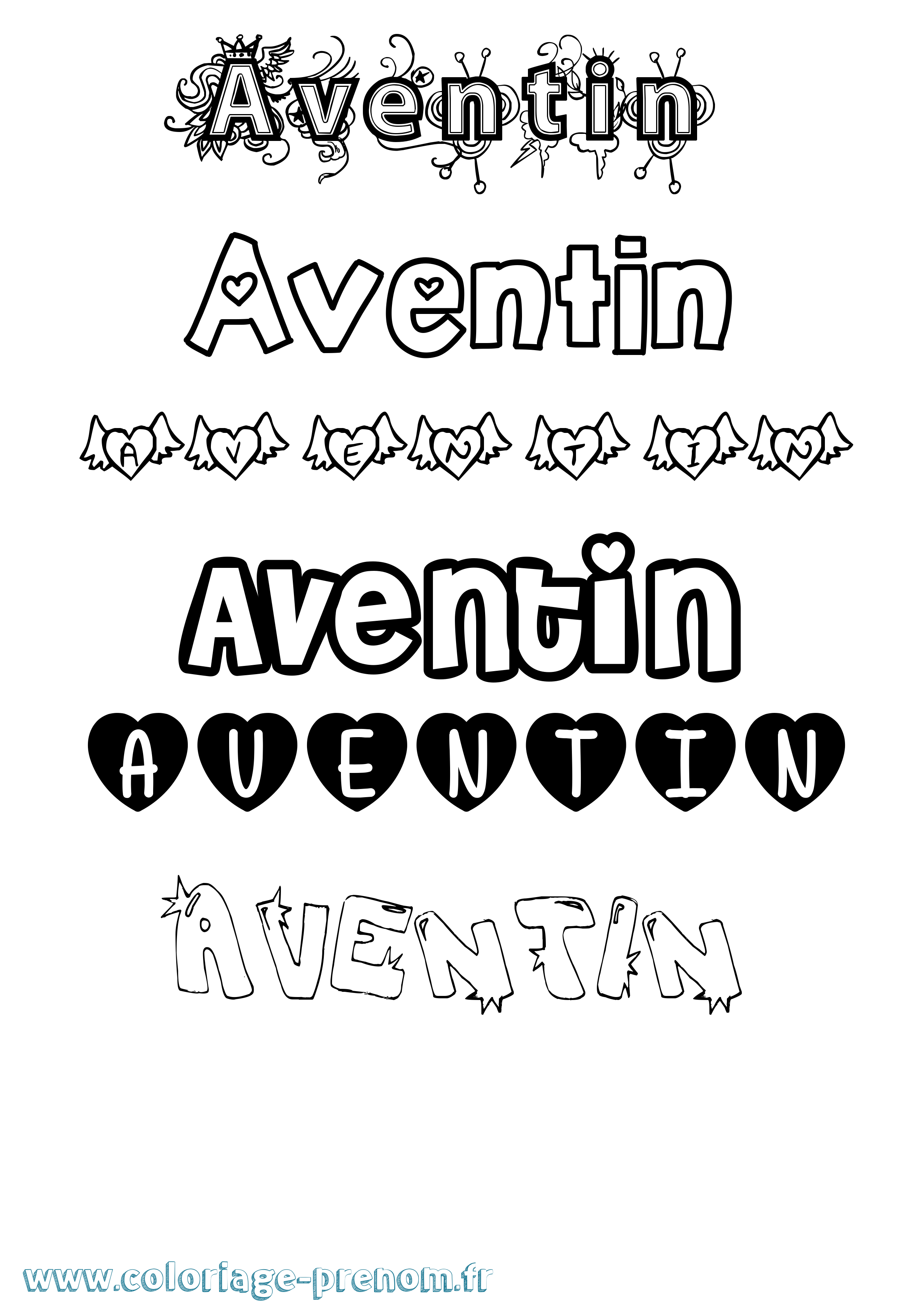 Coloriage Aventin Girly Coloriage prénom Aventin Girly