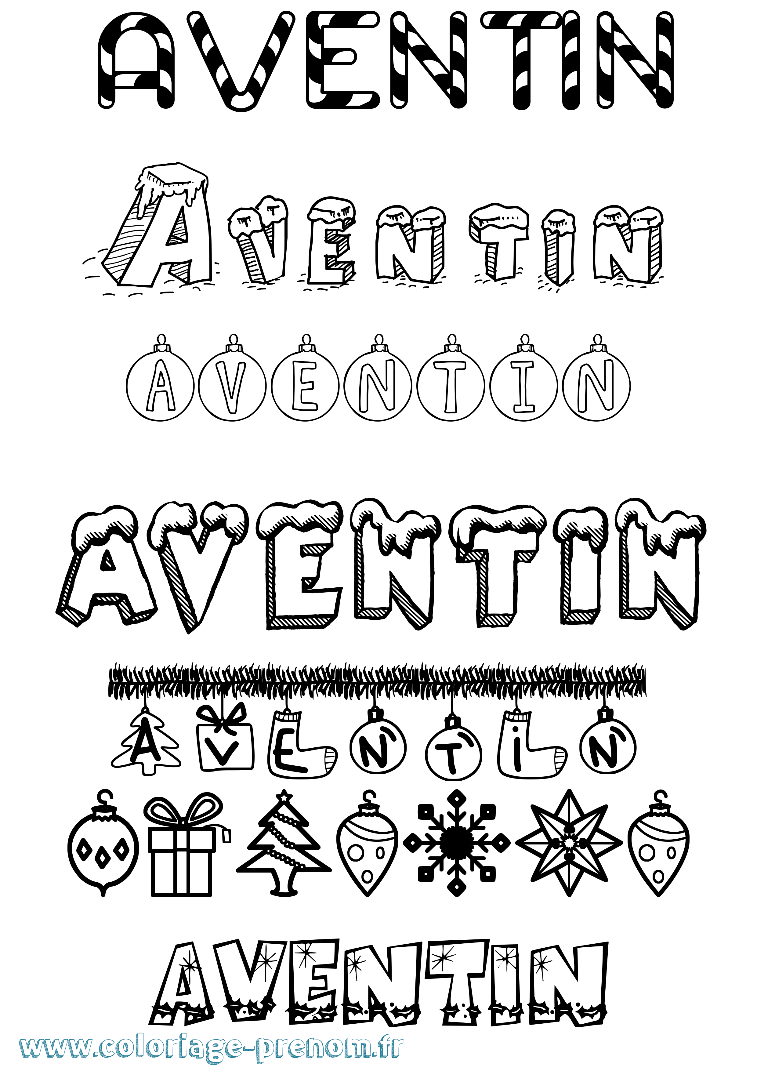Coloriage Aventin Noël Coloriage prénom Aventin Noël