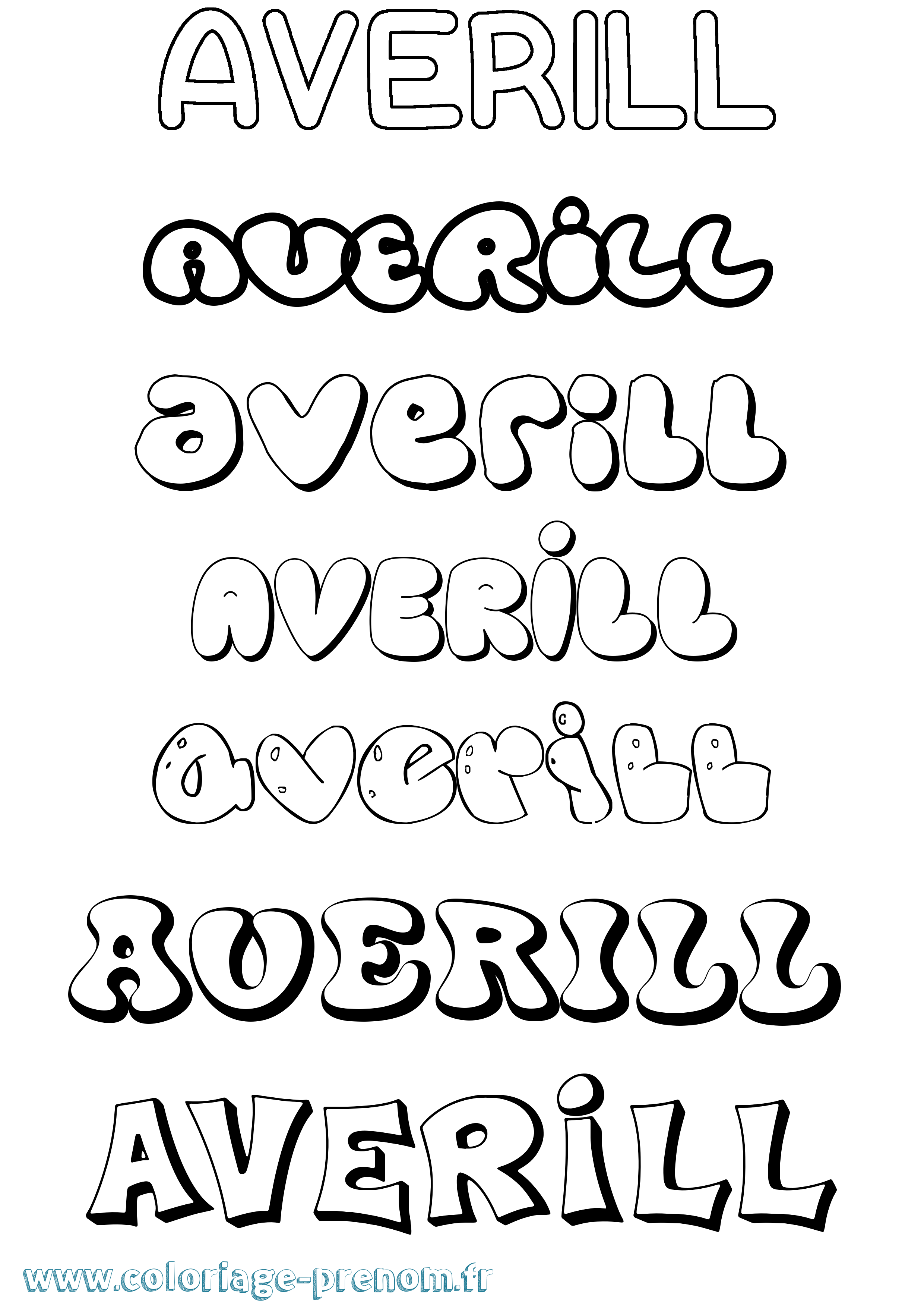 Coloriage prénom Averill Bubble