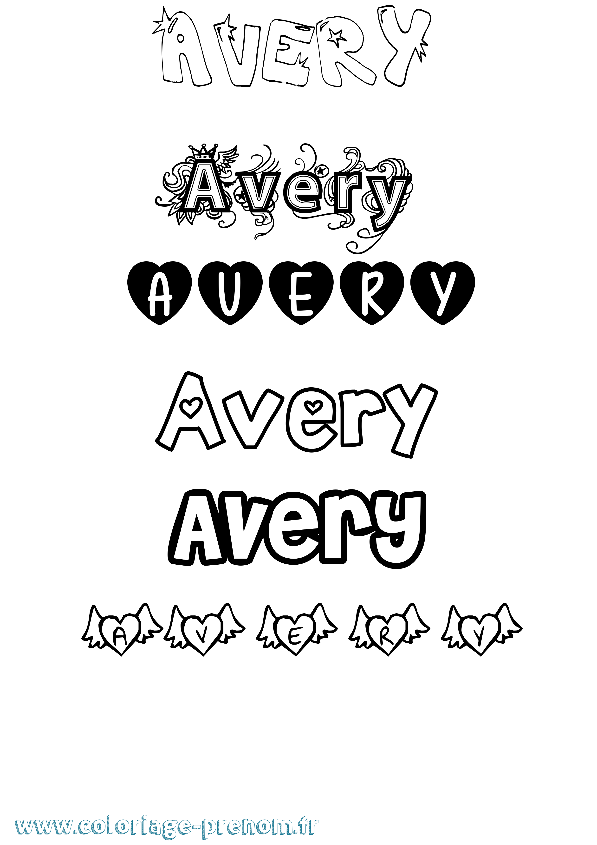 Coloriage prénom Avery Girly