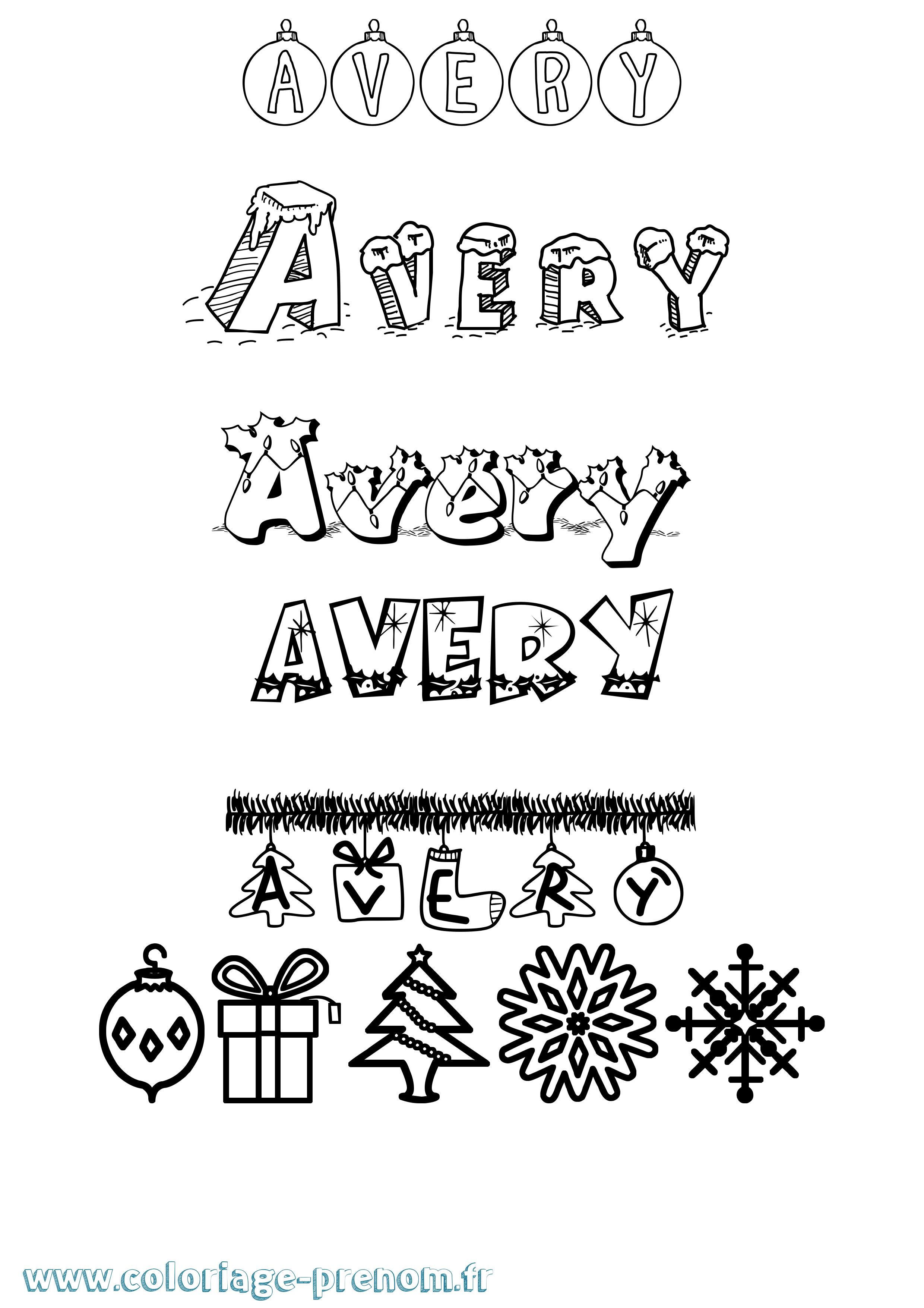 Coloriage prénom Avery Noël