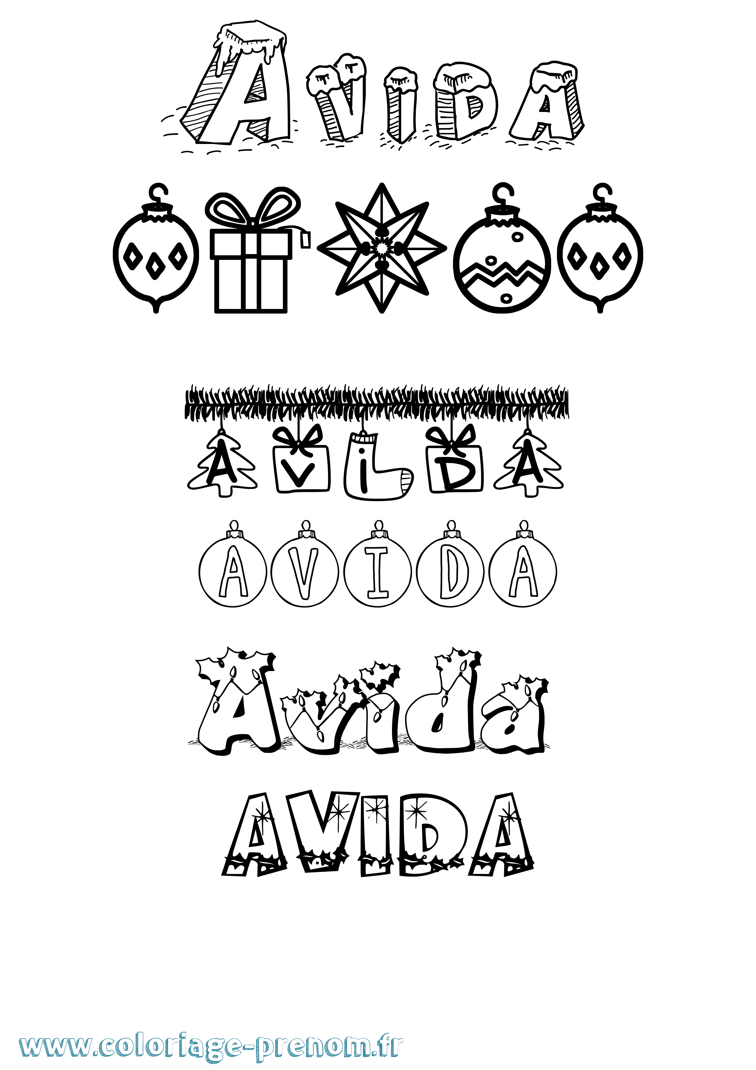 Coloriage prénom Avida Noël