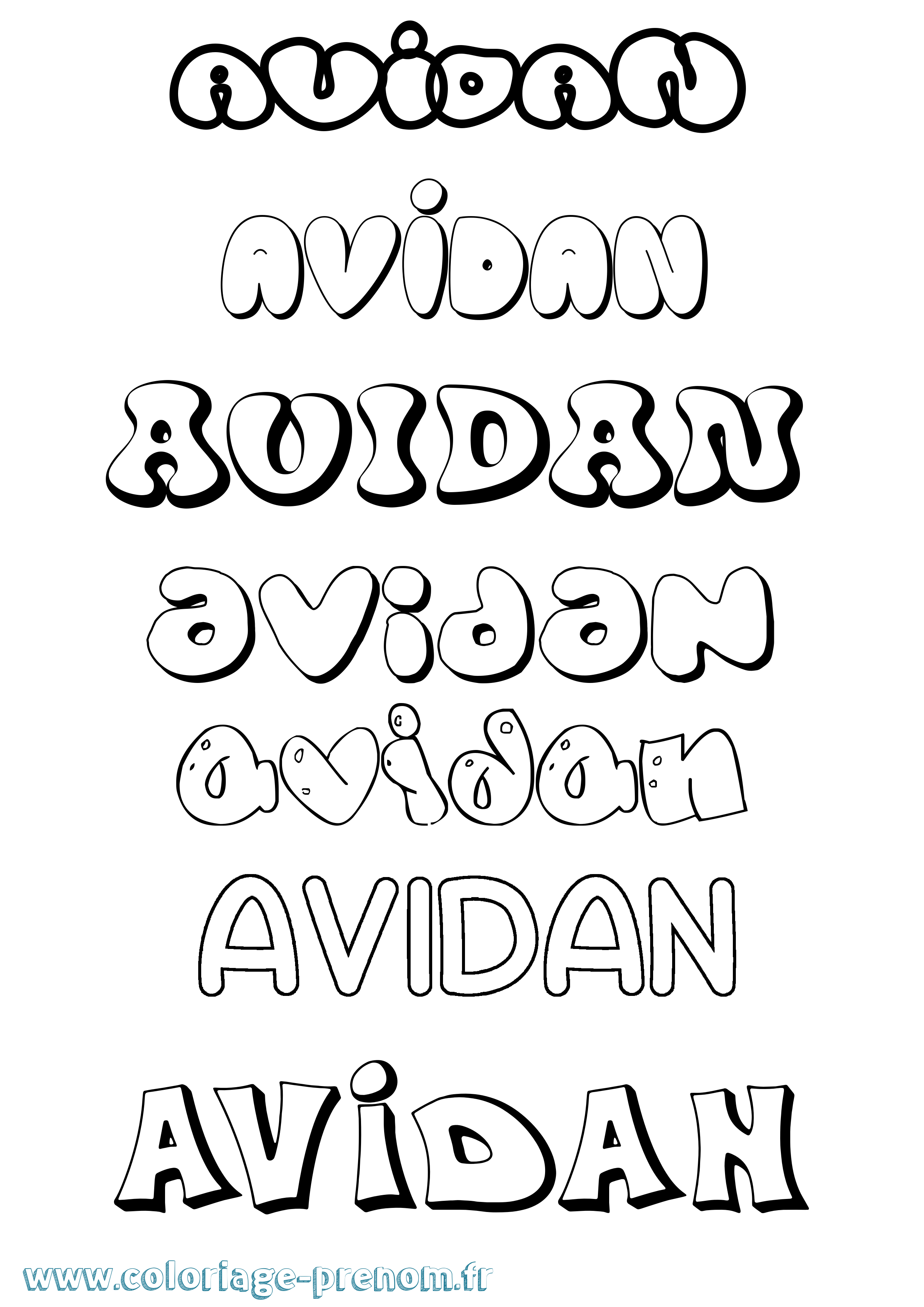 Coloriage prénom Avidan Bubble