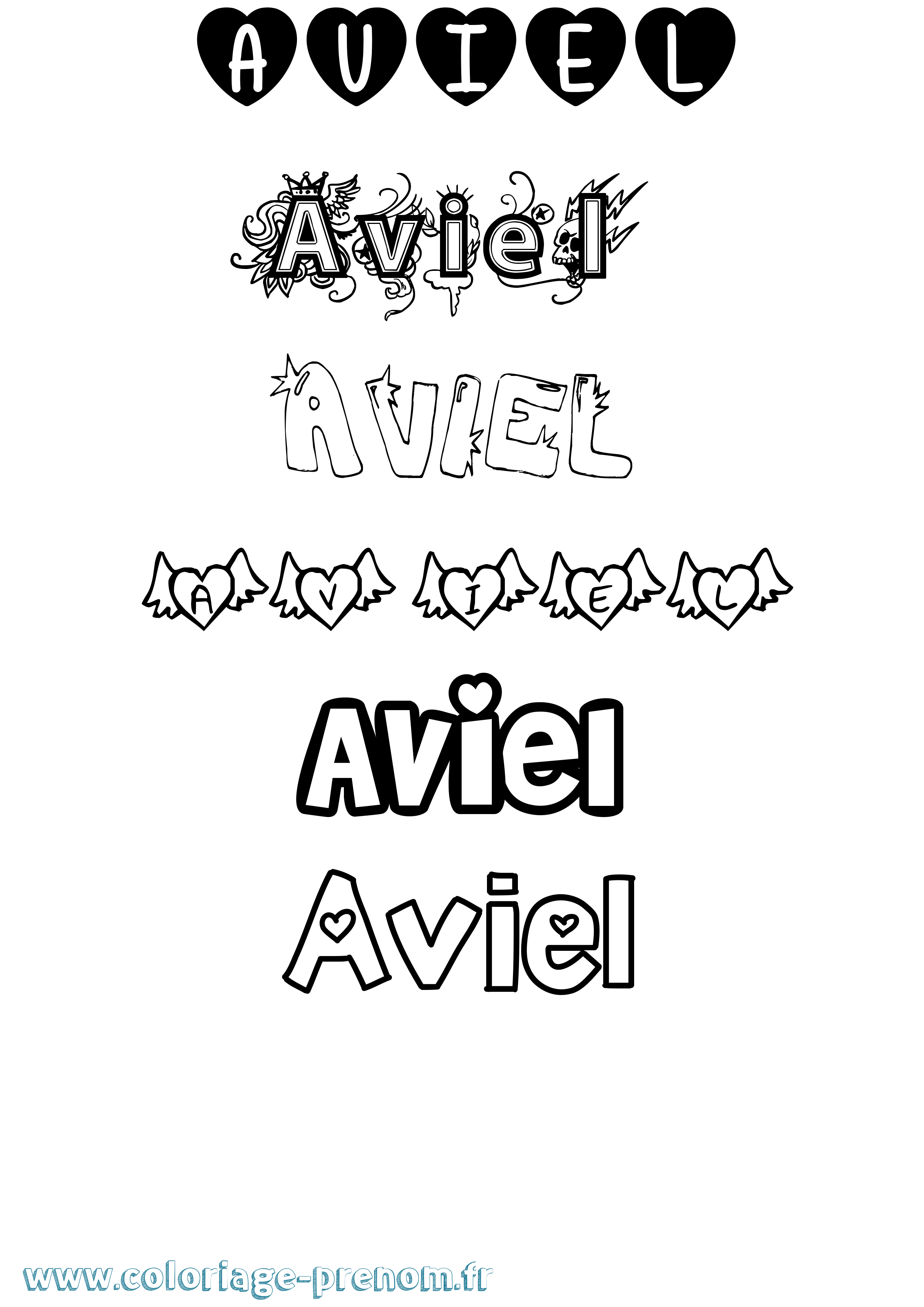Coloriage prénom Aviel Girly