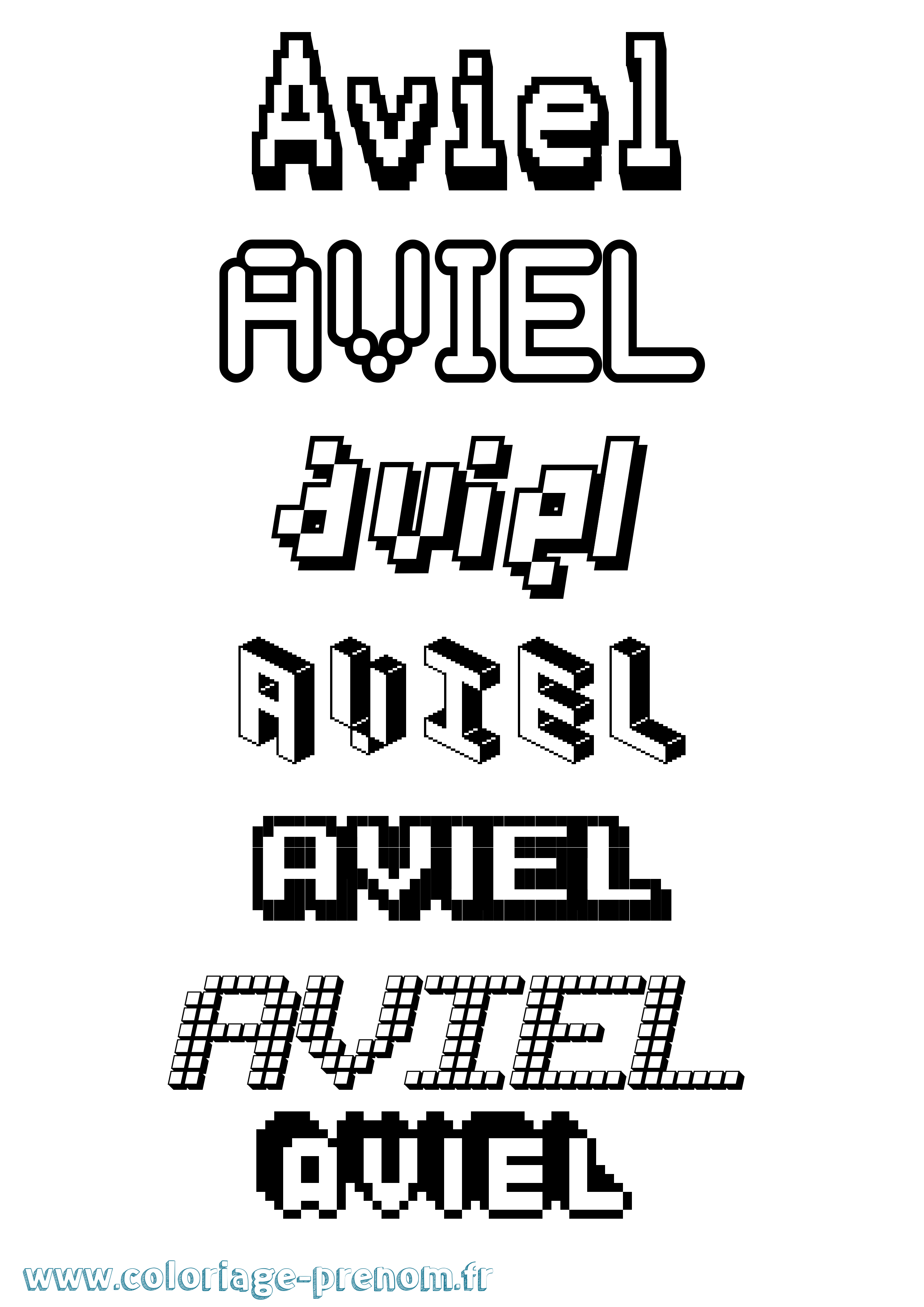 Coloriage prénom Aviel Pixel