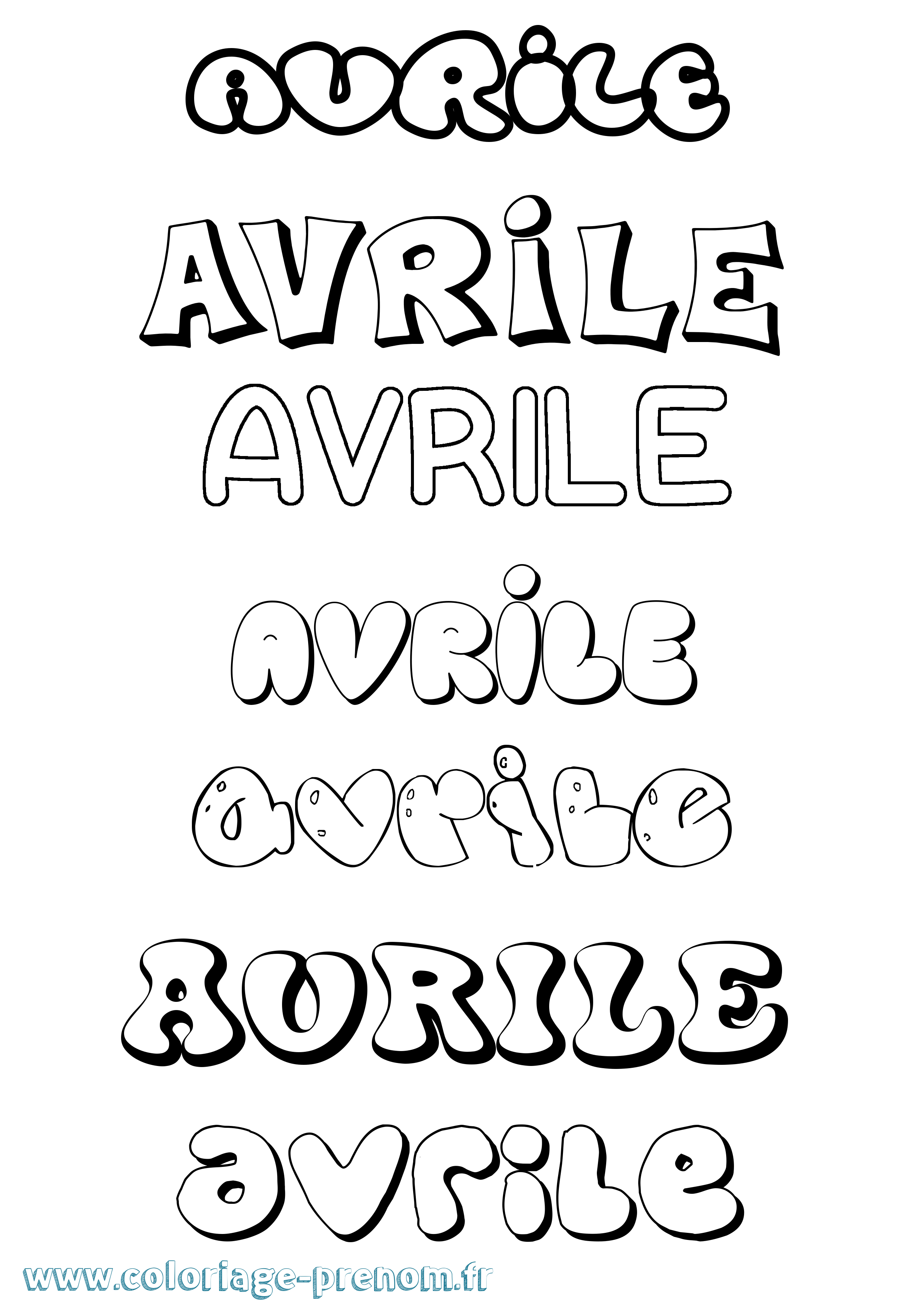 Coloriage prénom Avrile Bubble