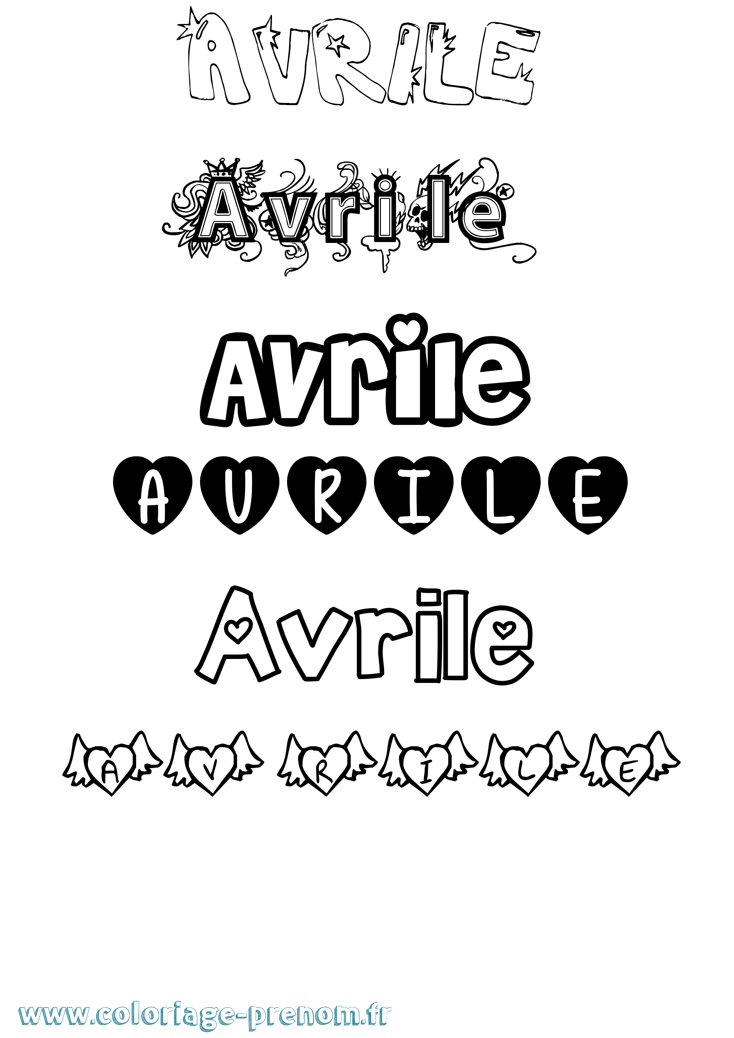 Coloriage prénom Avrile Girly