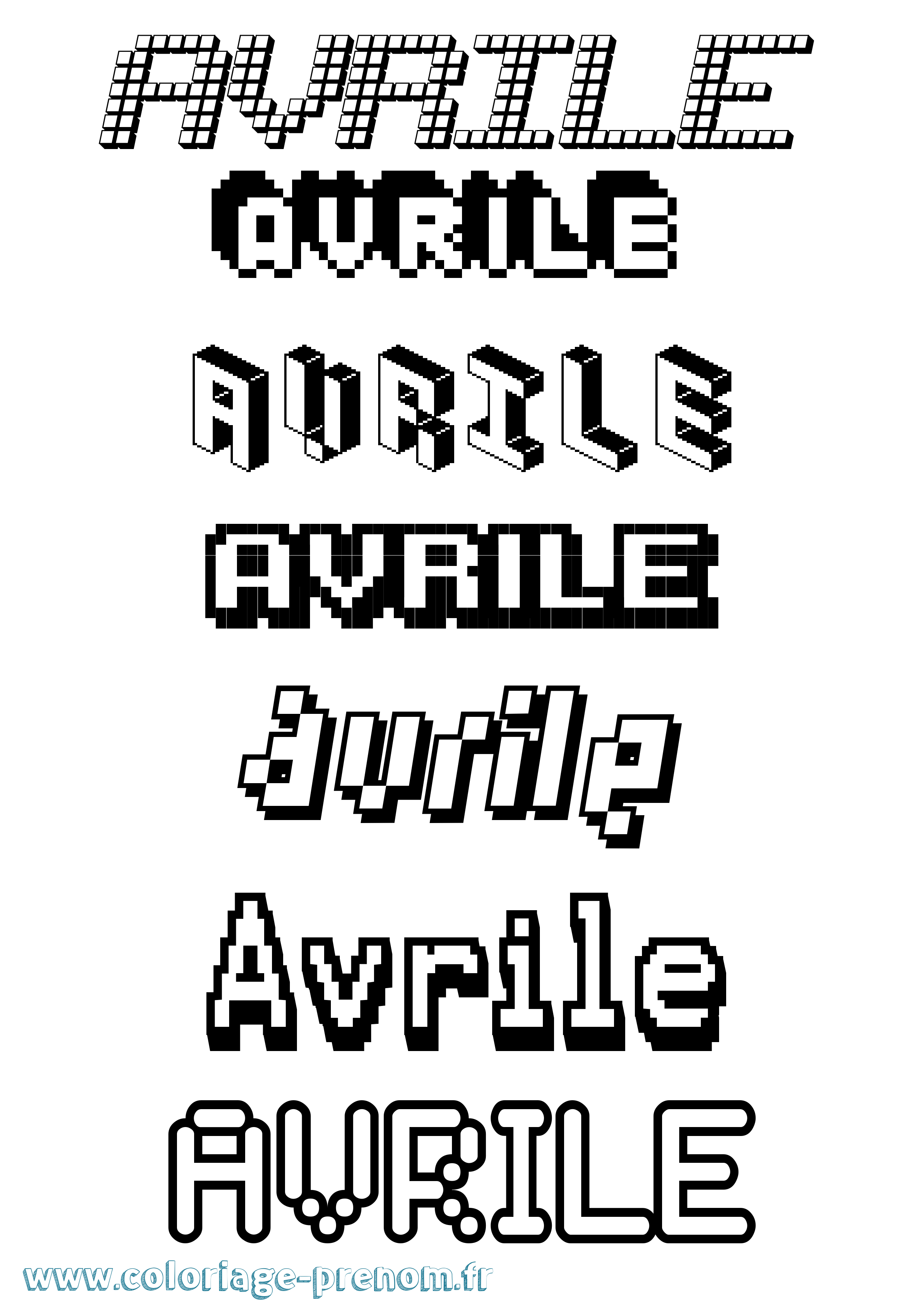 Coloriage prénom Avrile Pixel