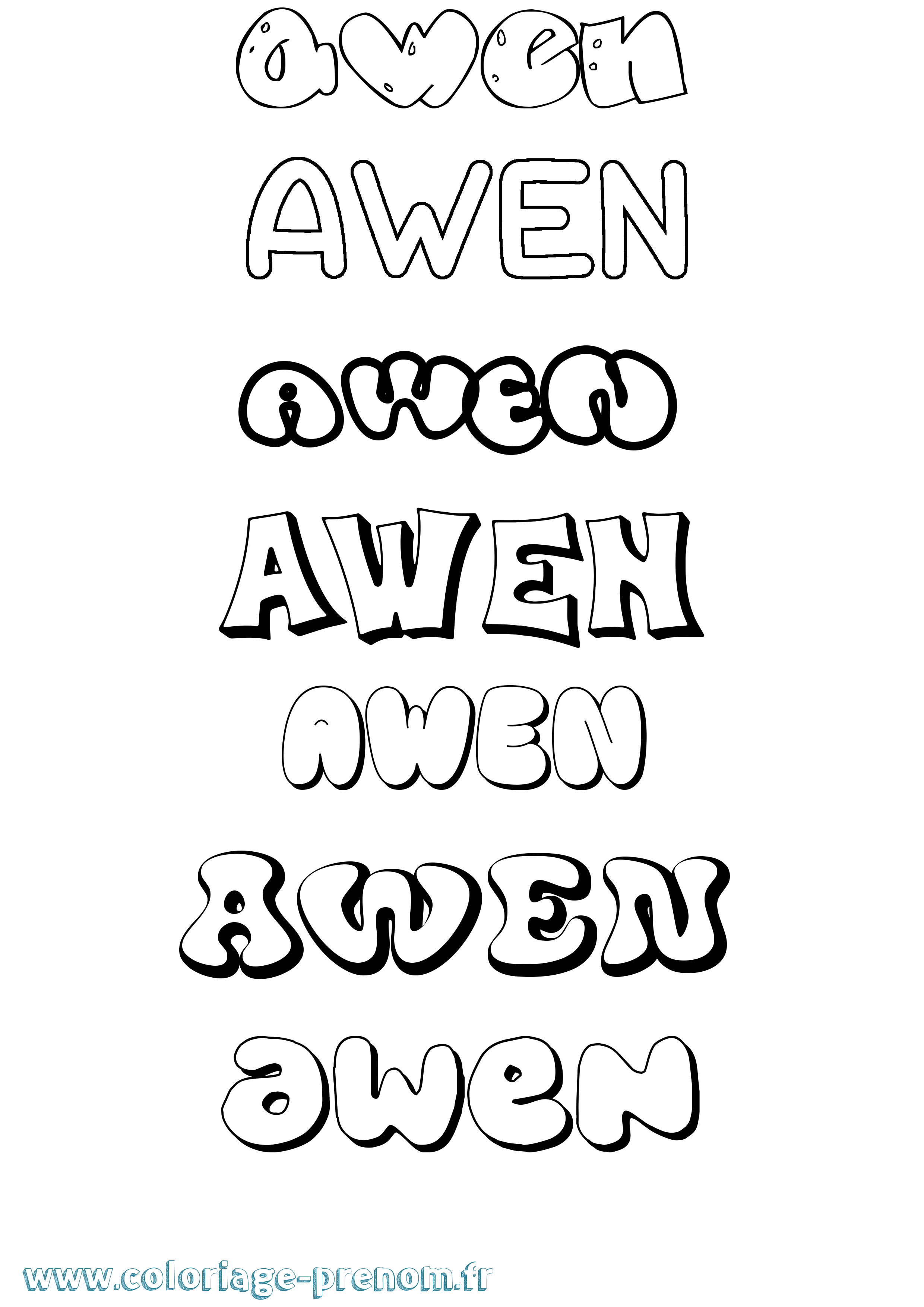 Coloriage prénom Awen Bubble