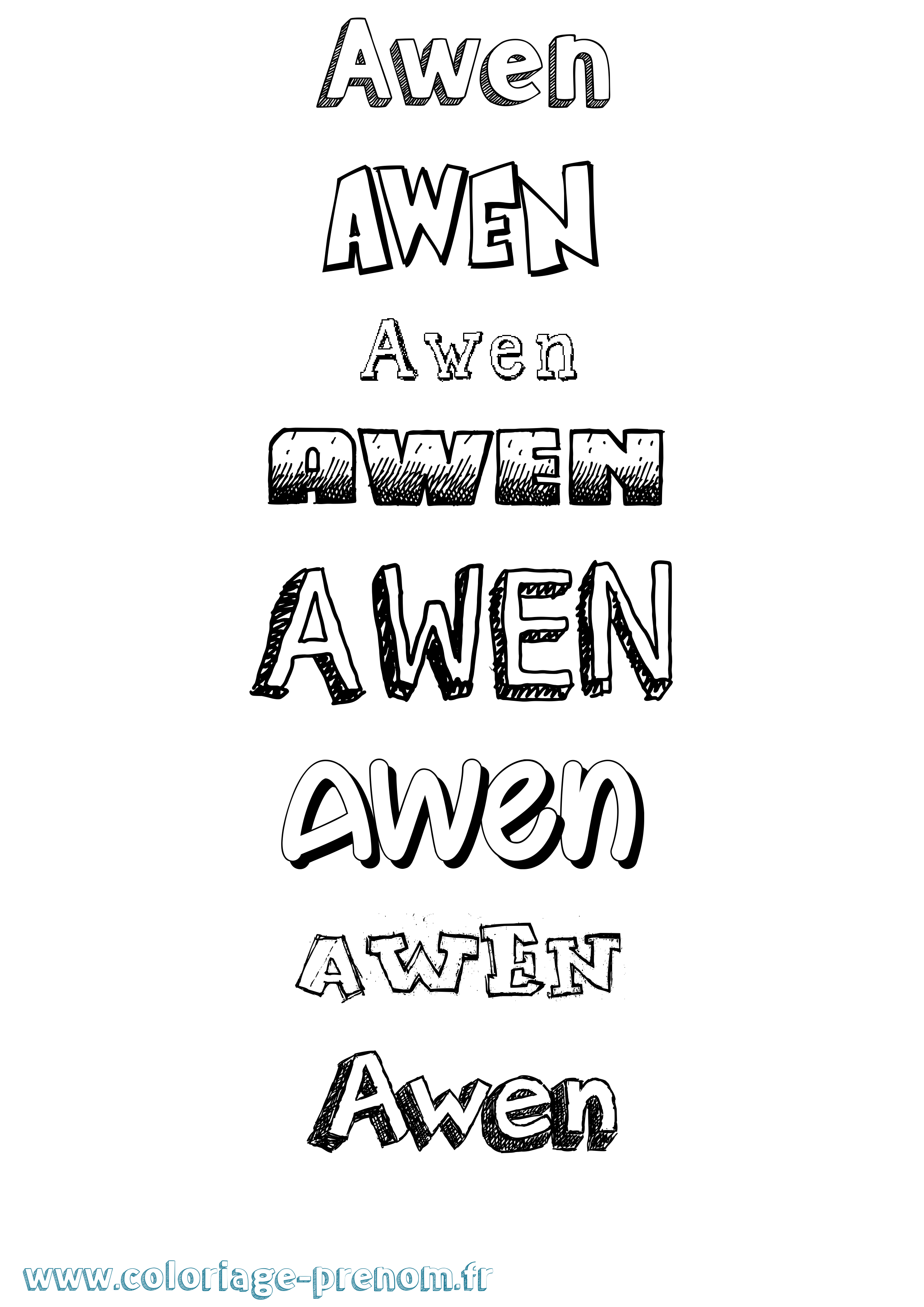 Coloriage prénom Awen Dessiné