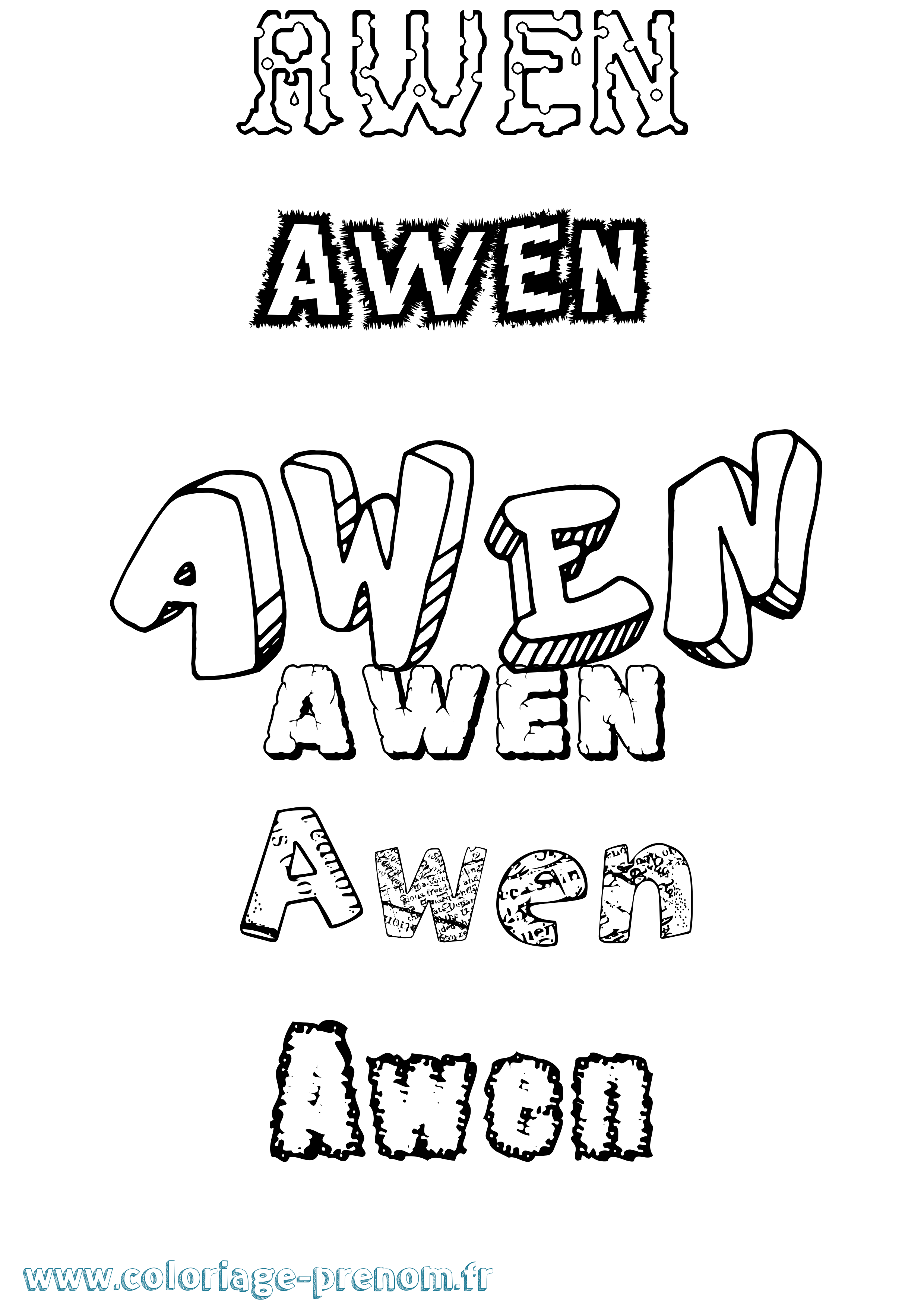 Coloriage prénom Awen Destructuré