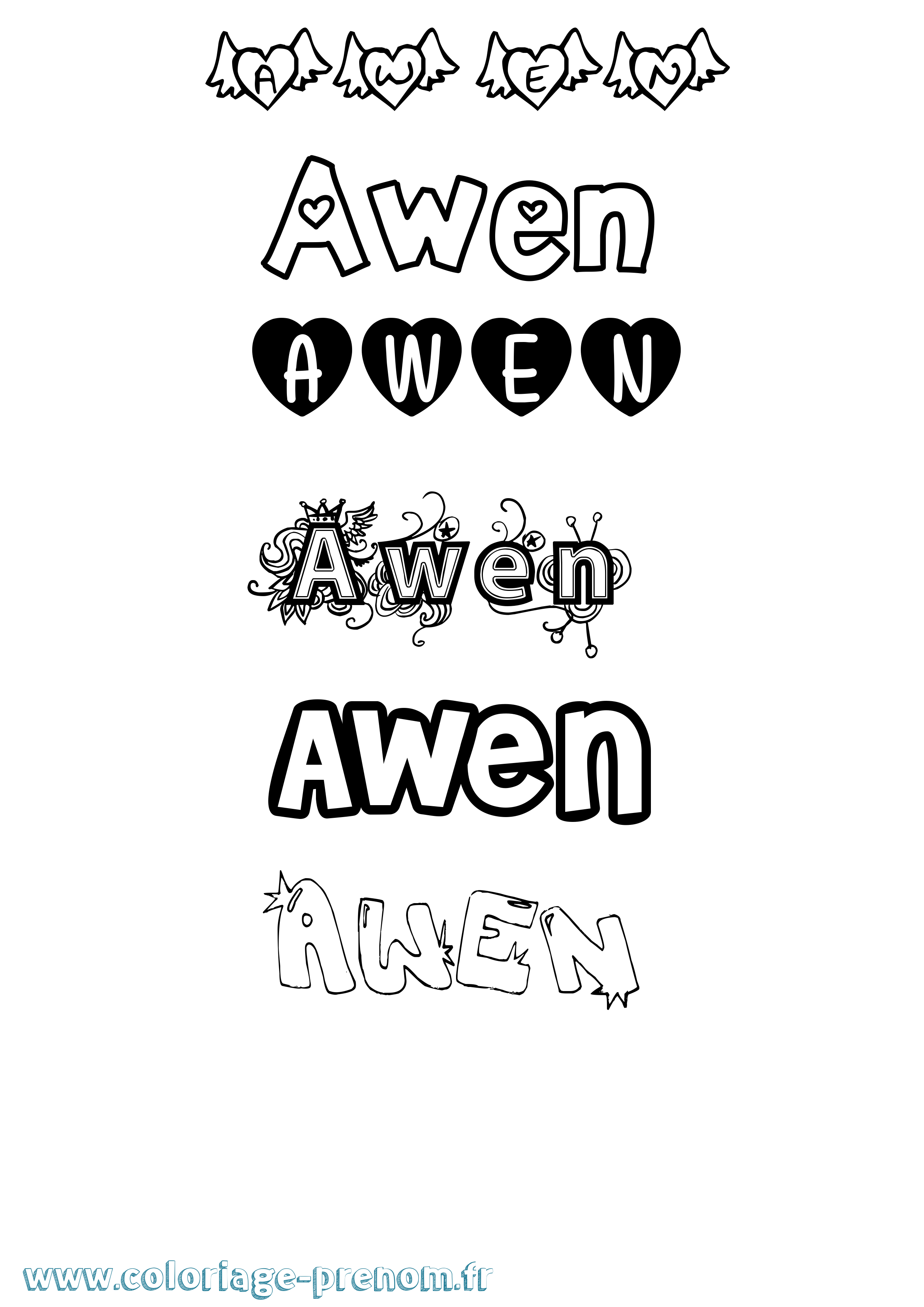 Coloriage prénom Awen Girly