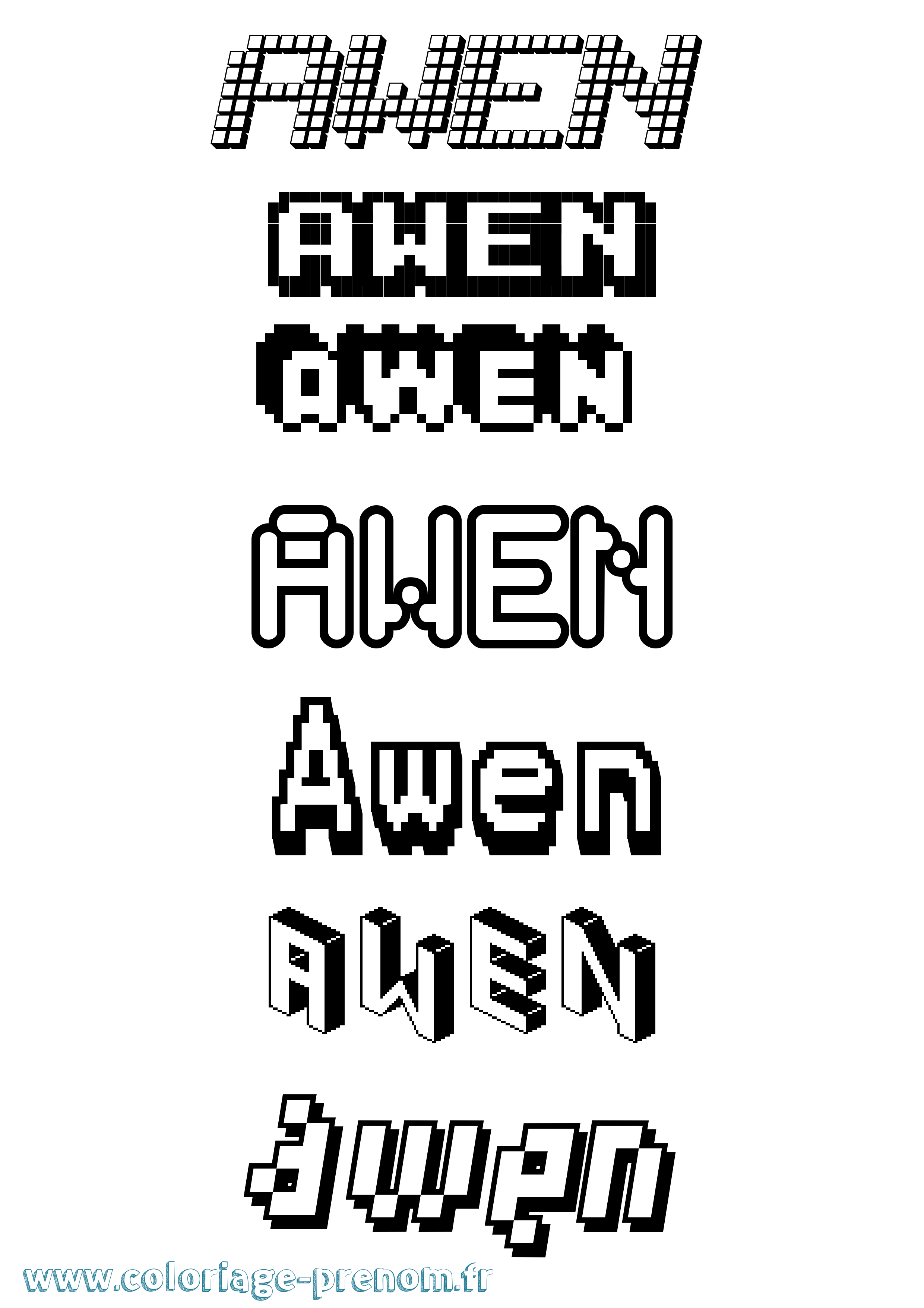 Coloriage prénom Awen Pixel