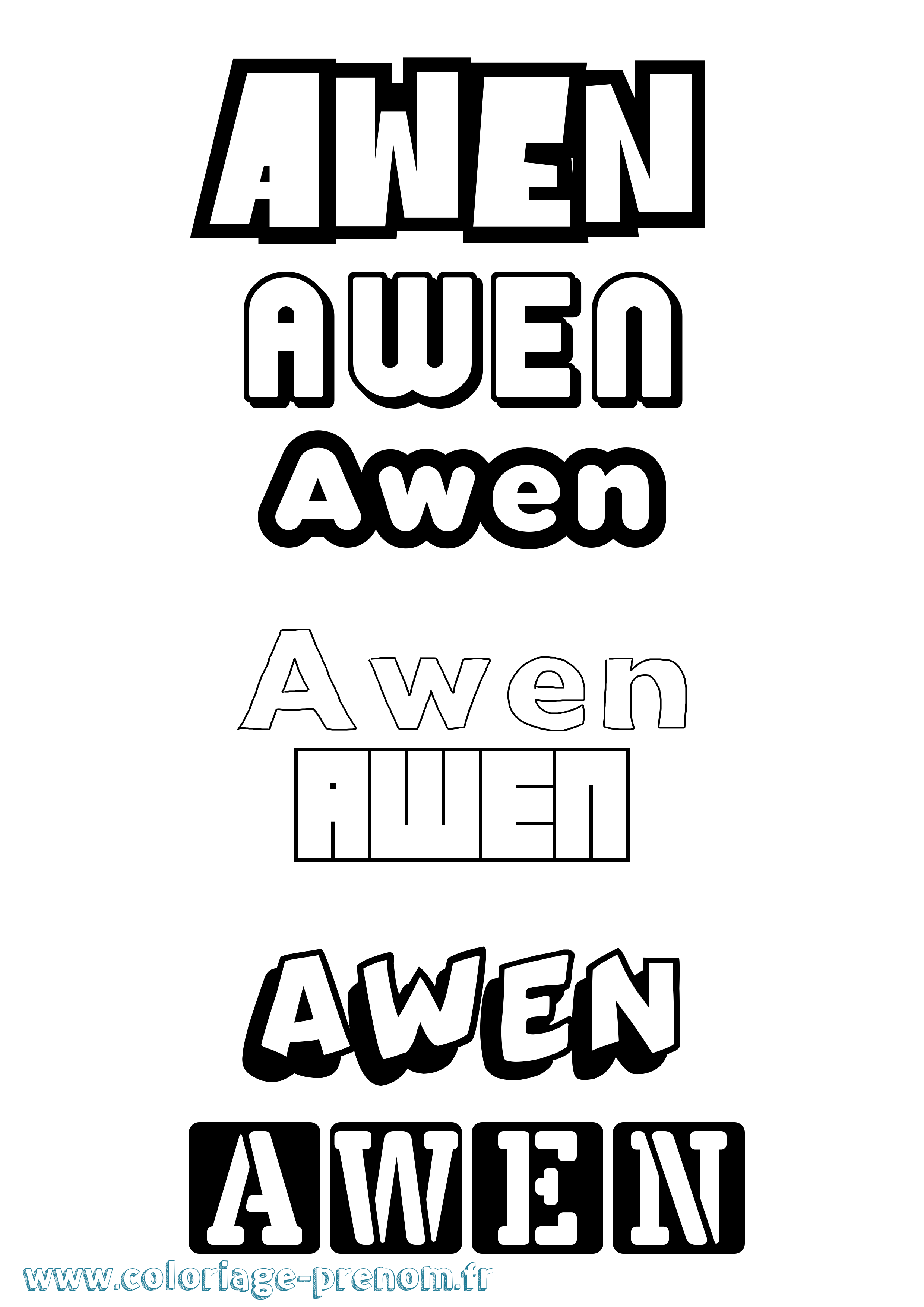 Coloriage prénom Awen Simple