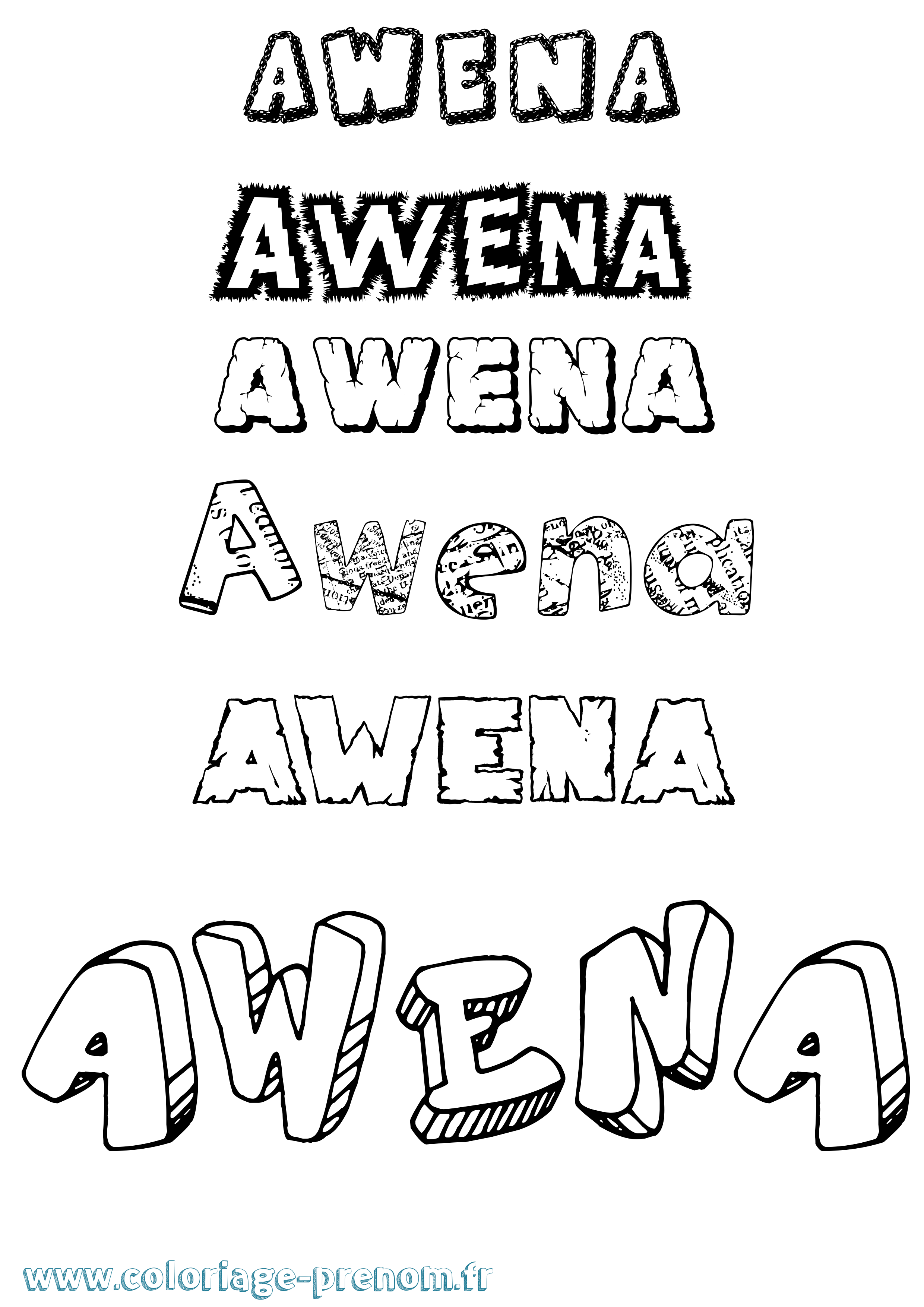 Coloriage prénom Awena Destructuré