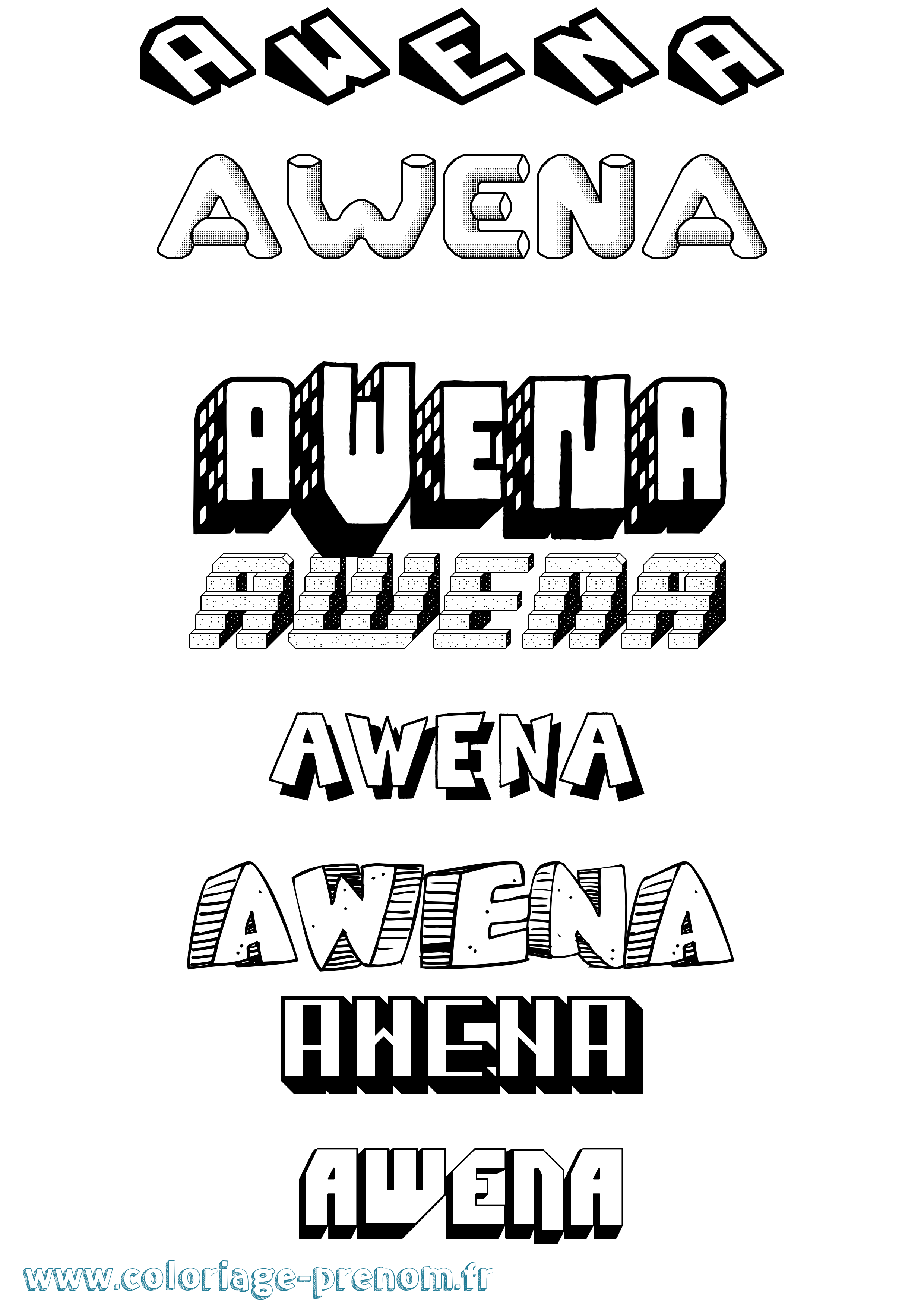 Coloriage prénom Awena Effet 3D