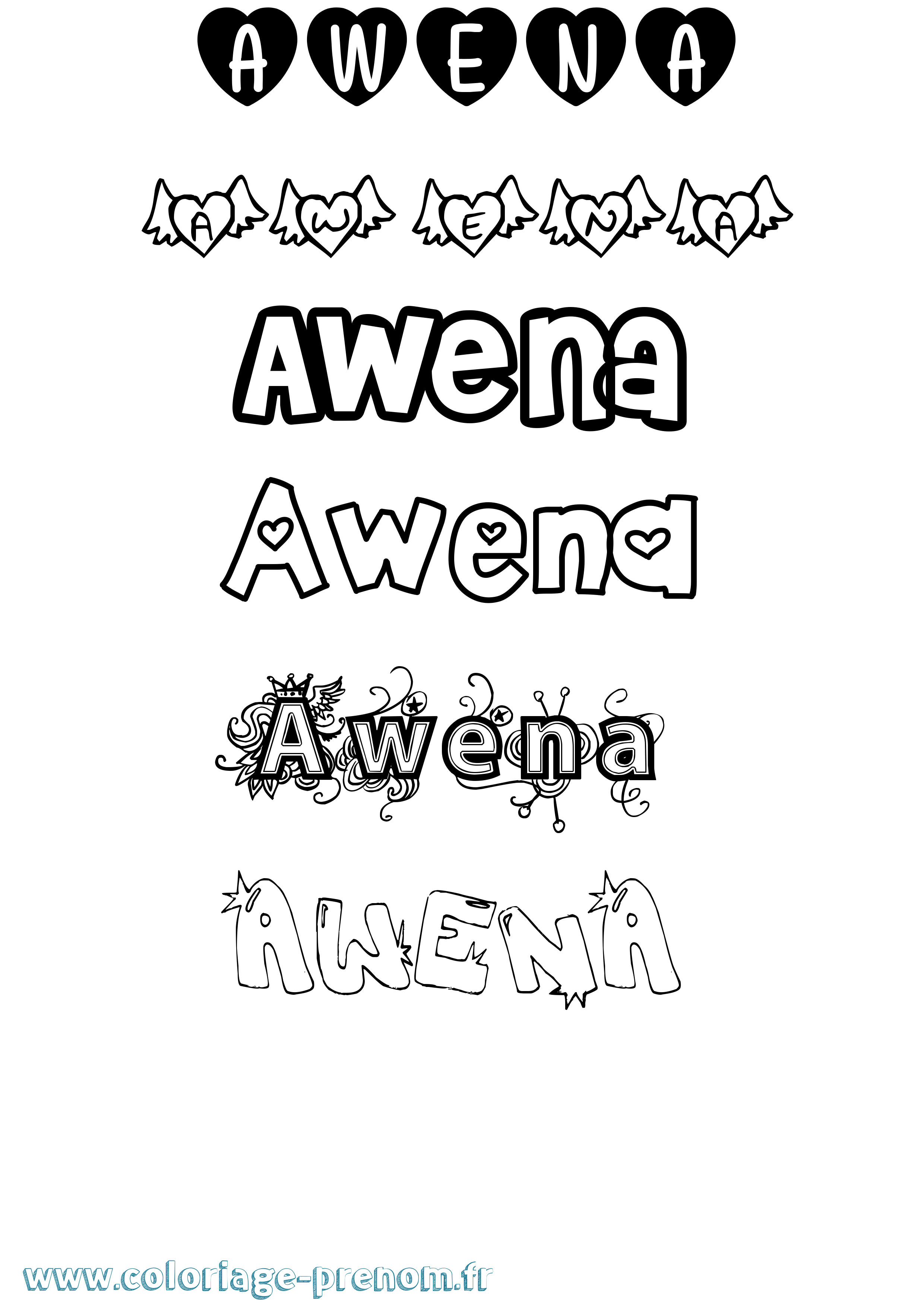 Coloriage prénom Awena Girly