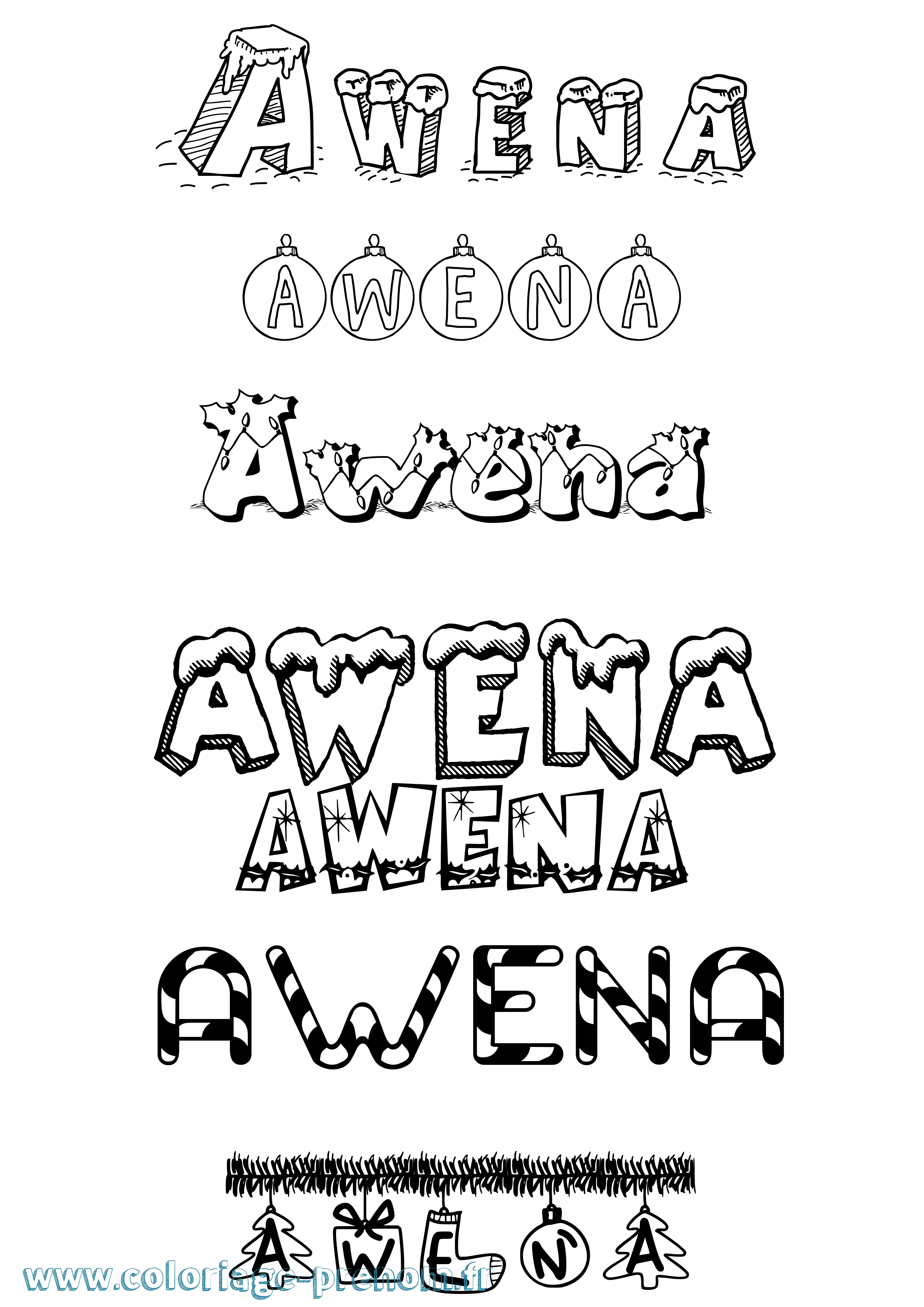Coloriage prénom Awena Noël