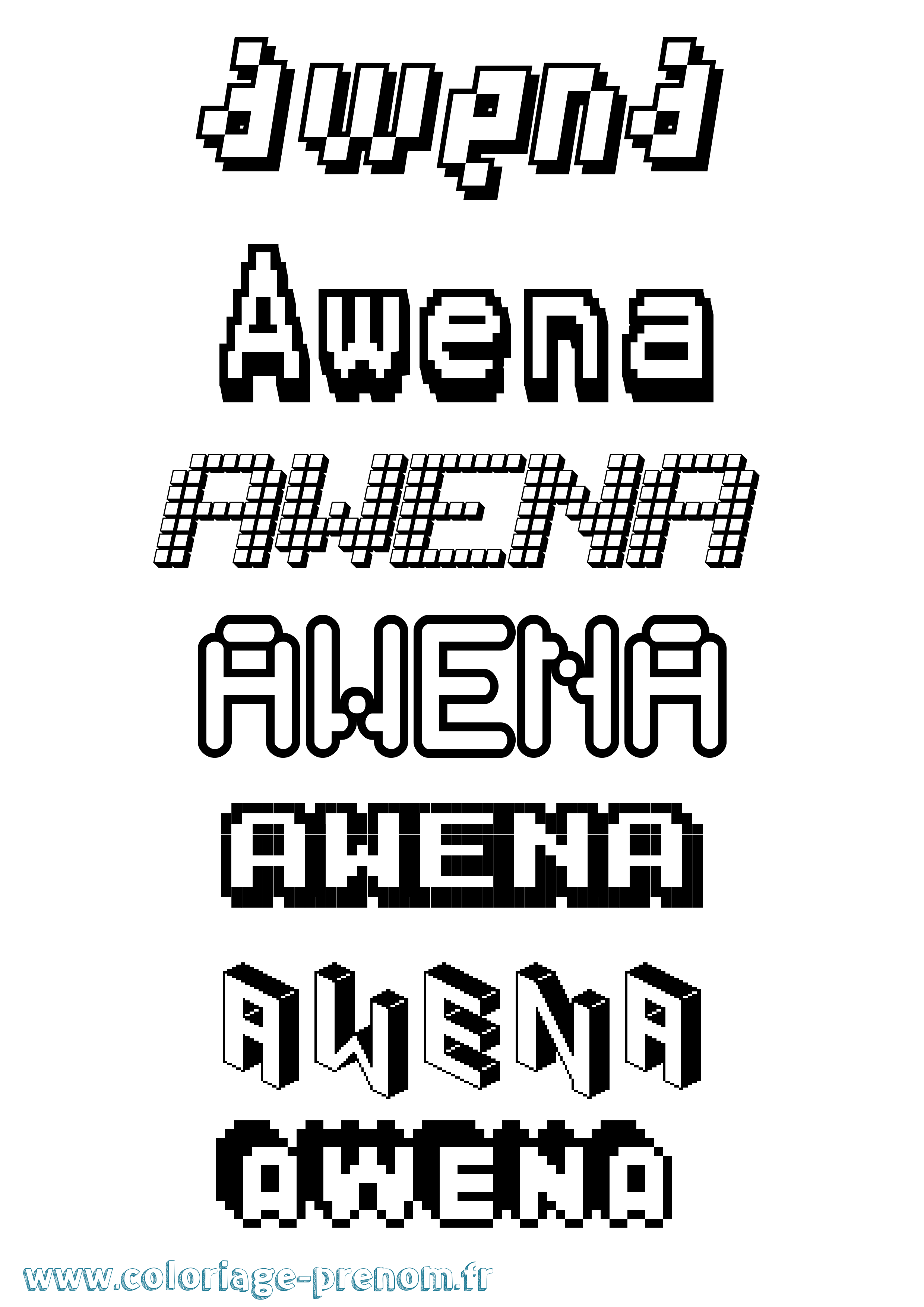 Coloriage prénom Awena Pixel