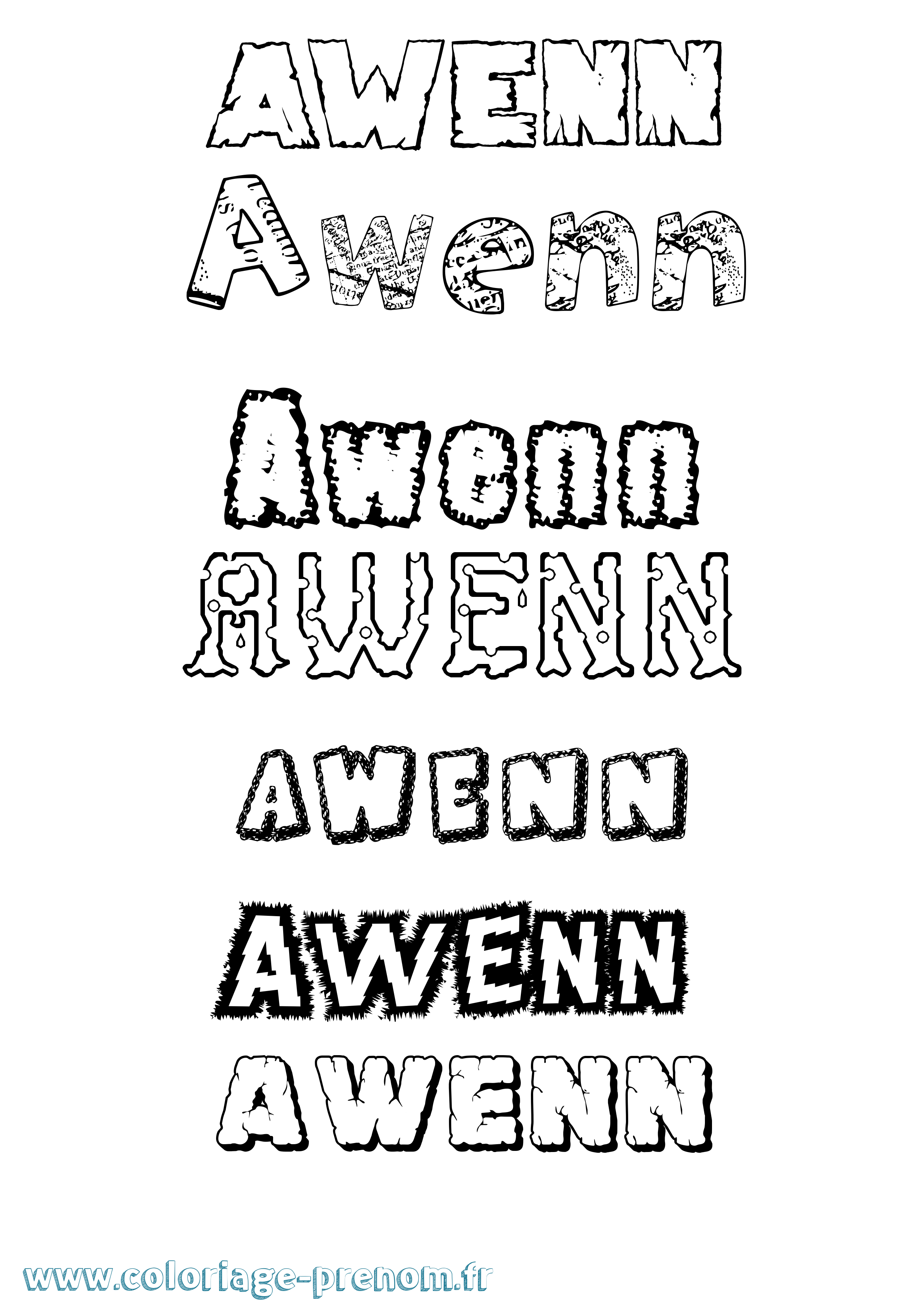 Coloriage prénom Awenn Destructuré
