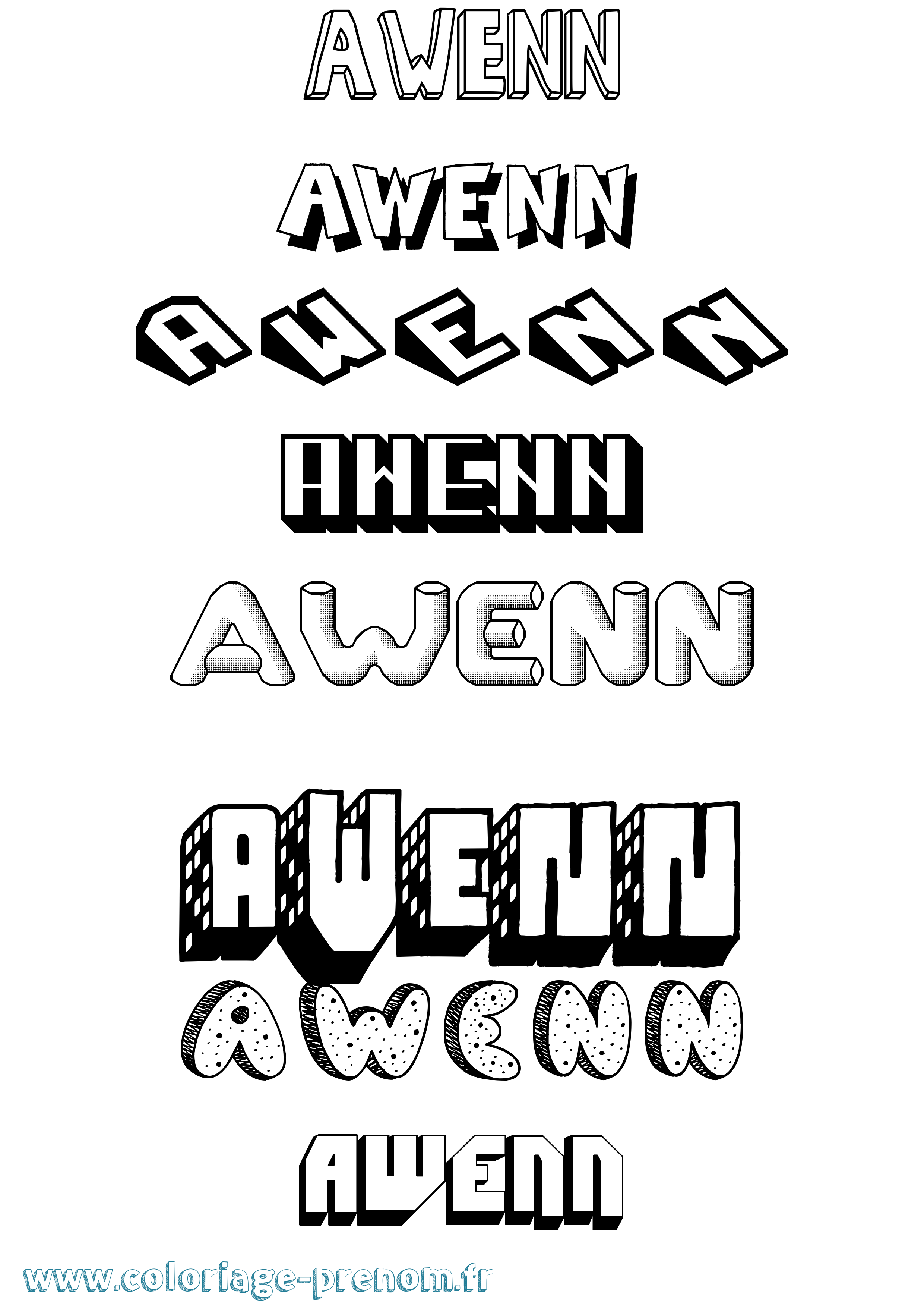 Coloriage prénom Awenn Effet 3D