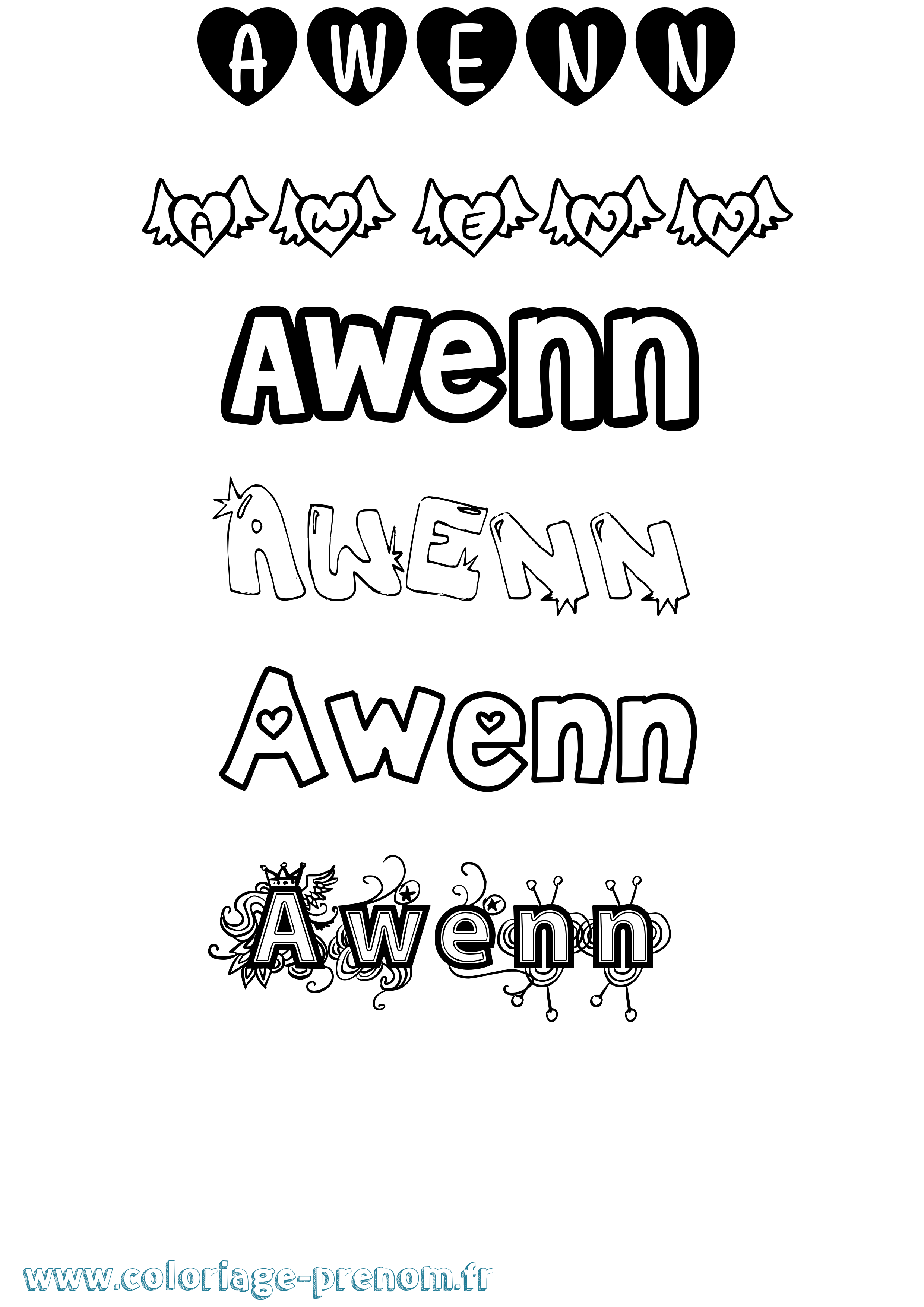 Coloriage prénom Awenn Girly