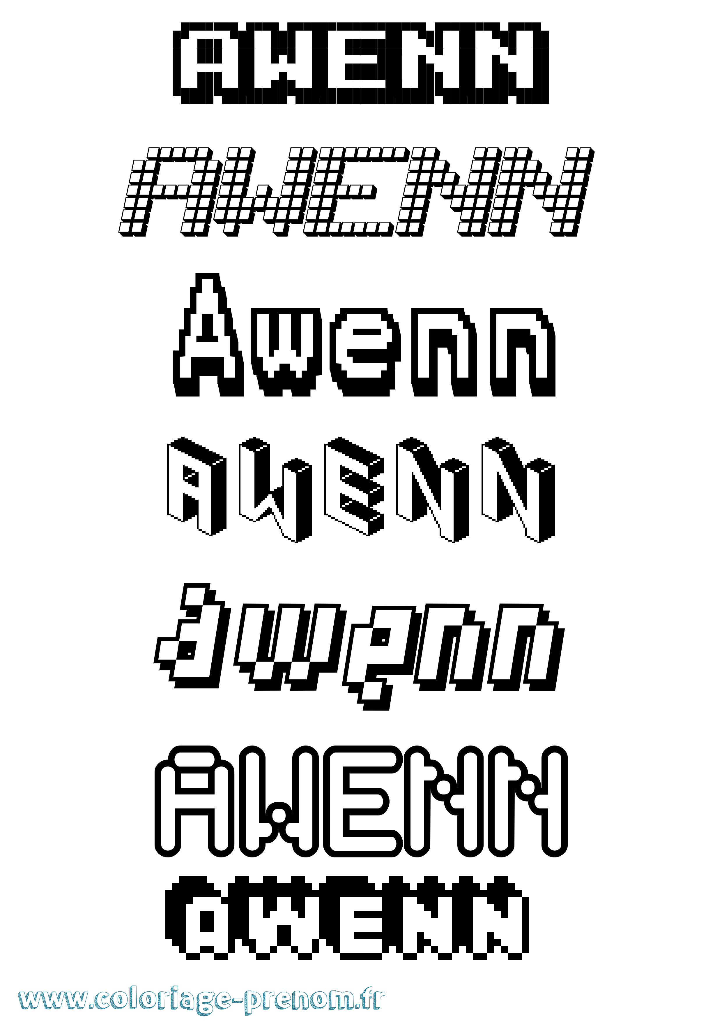 Coloriage prénom Awenn Pixel