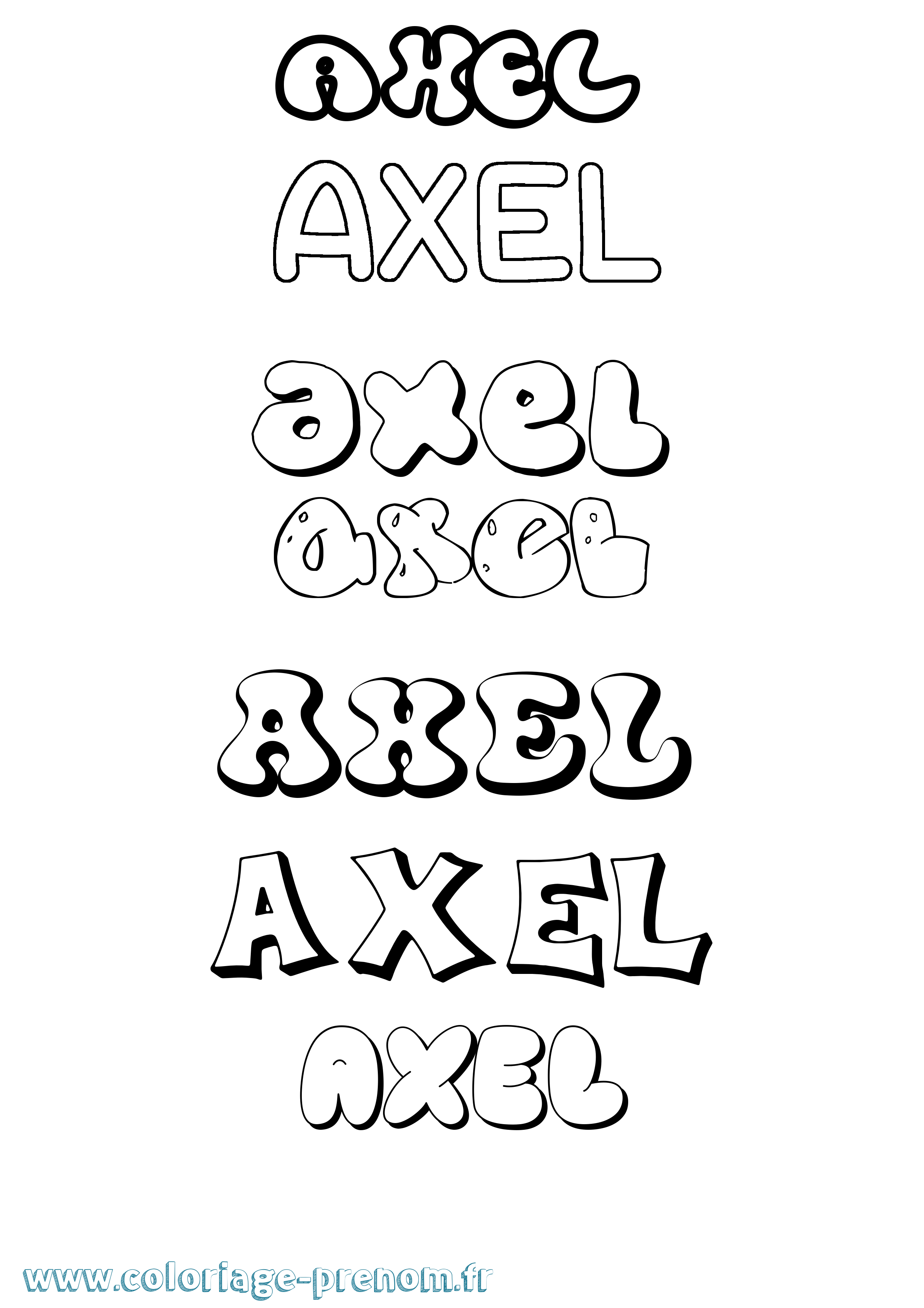 Coloriage prénom Axel Bubble