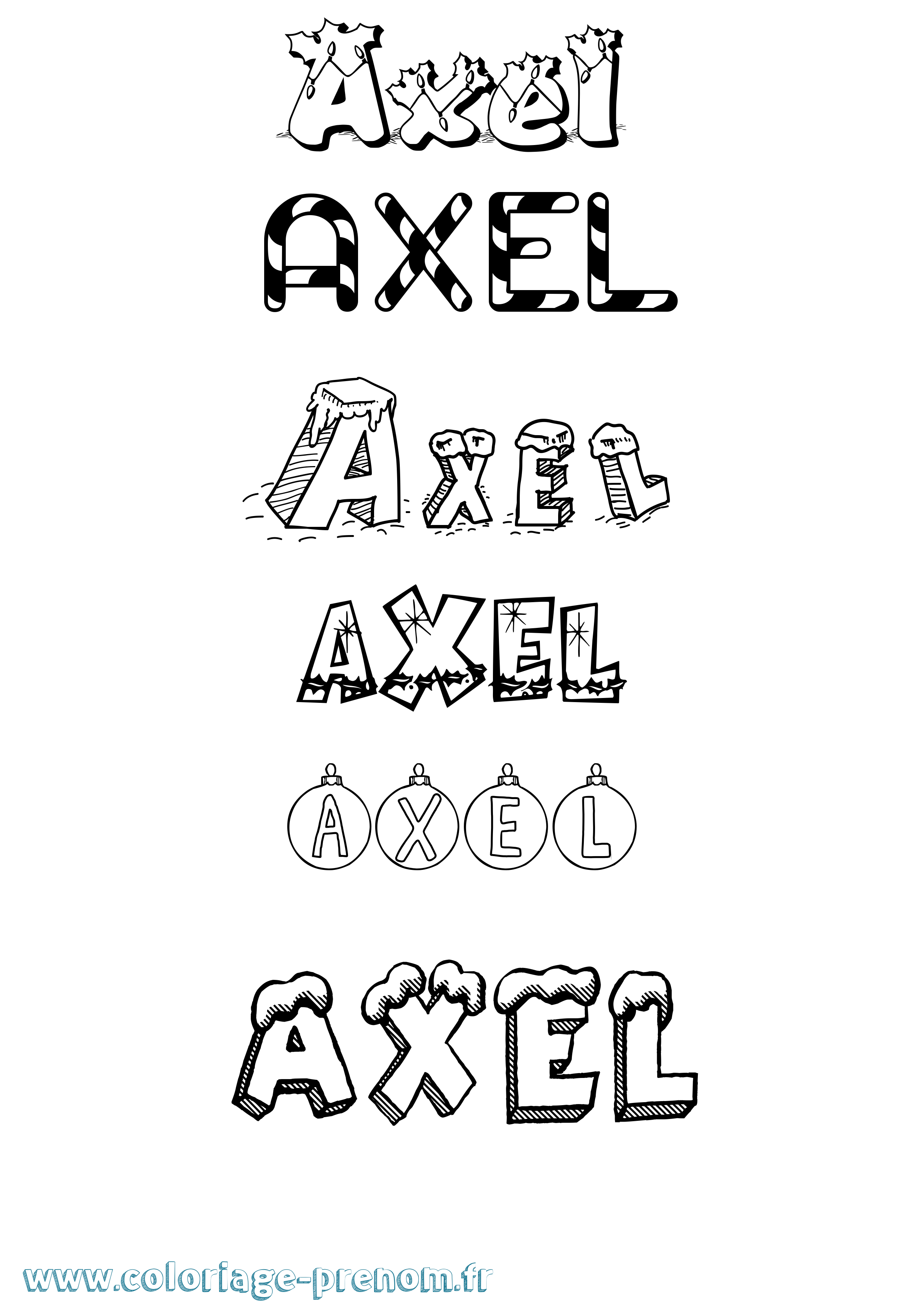 Coloriage prénom Axel Noël