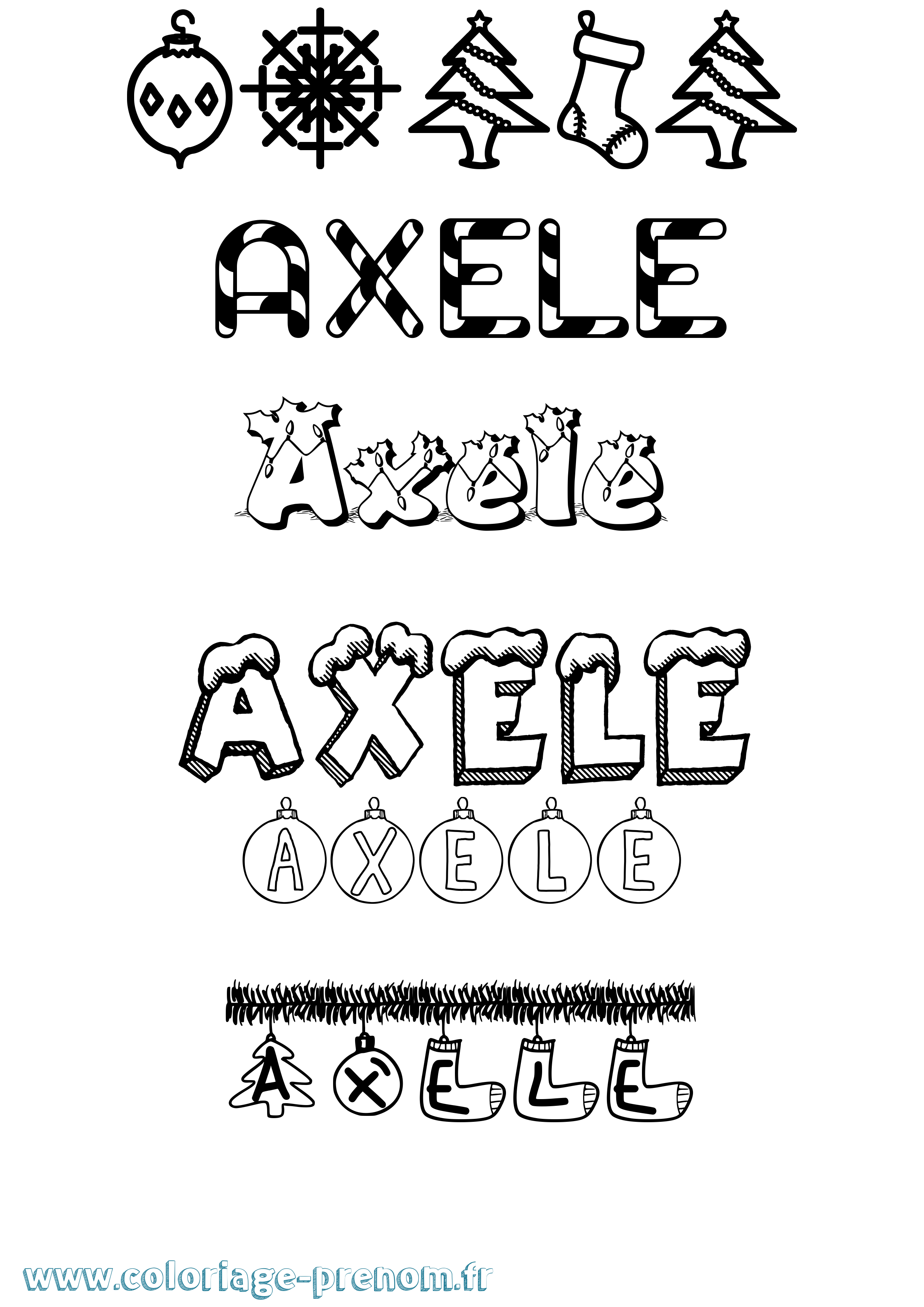 Coloriage prénom Axele Noël