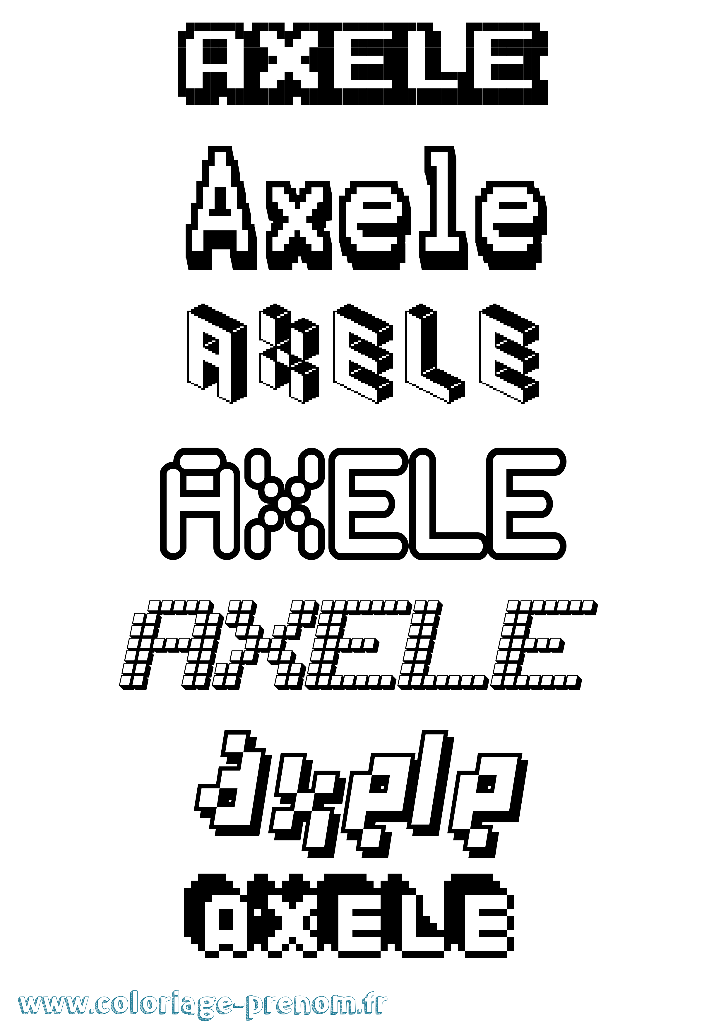 Coloriage prénom Axele Pixel