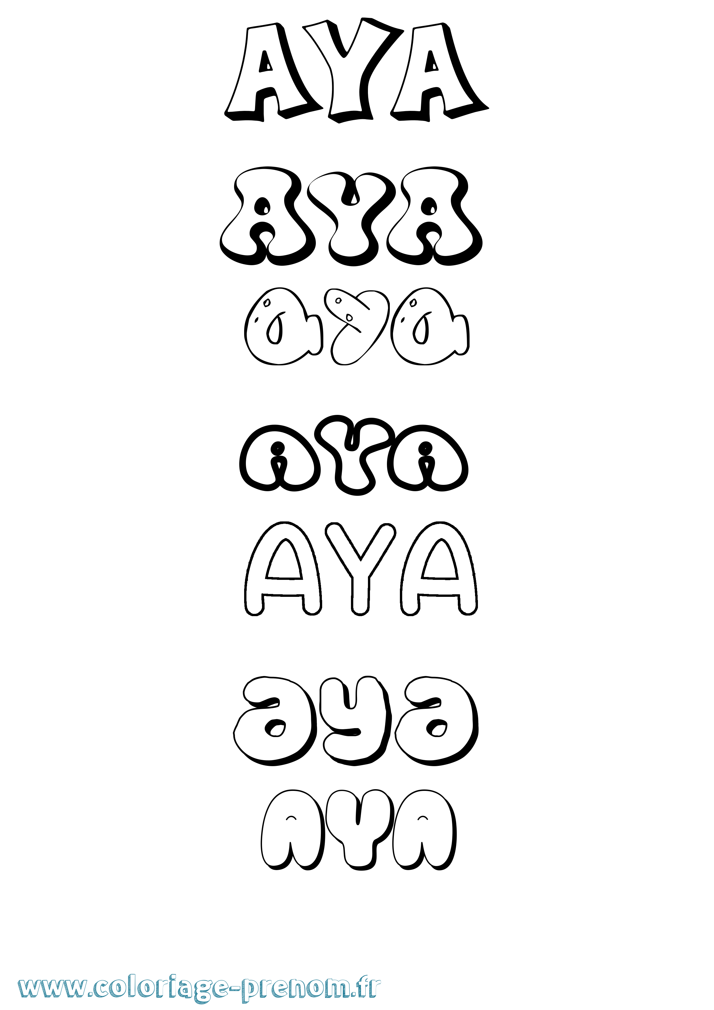 Coloriage prénom Aya Bubble
